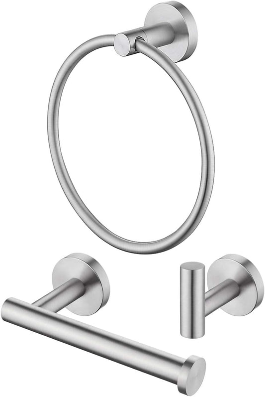 Toilet Paper Holder Towel Ring Towel Hook Bathroom Hardware Set 3 Pieces, Wall Mounted SUS 304 Stainless Steel Brushed Finish, LA202DG-33