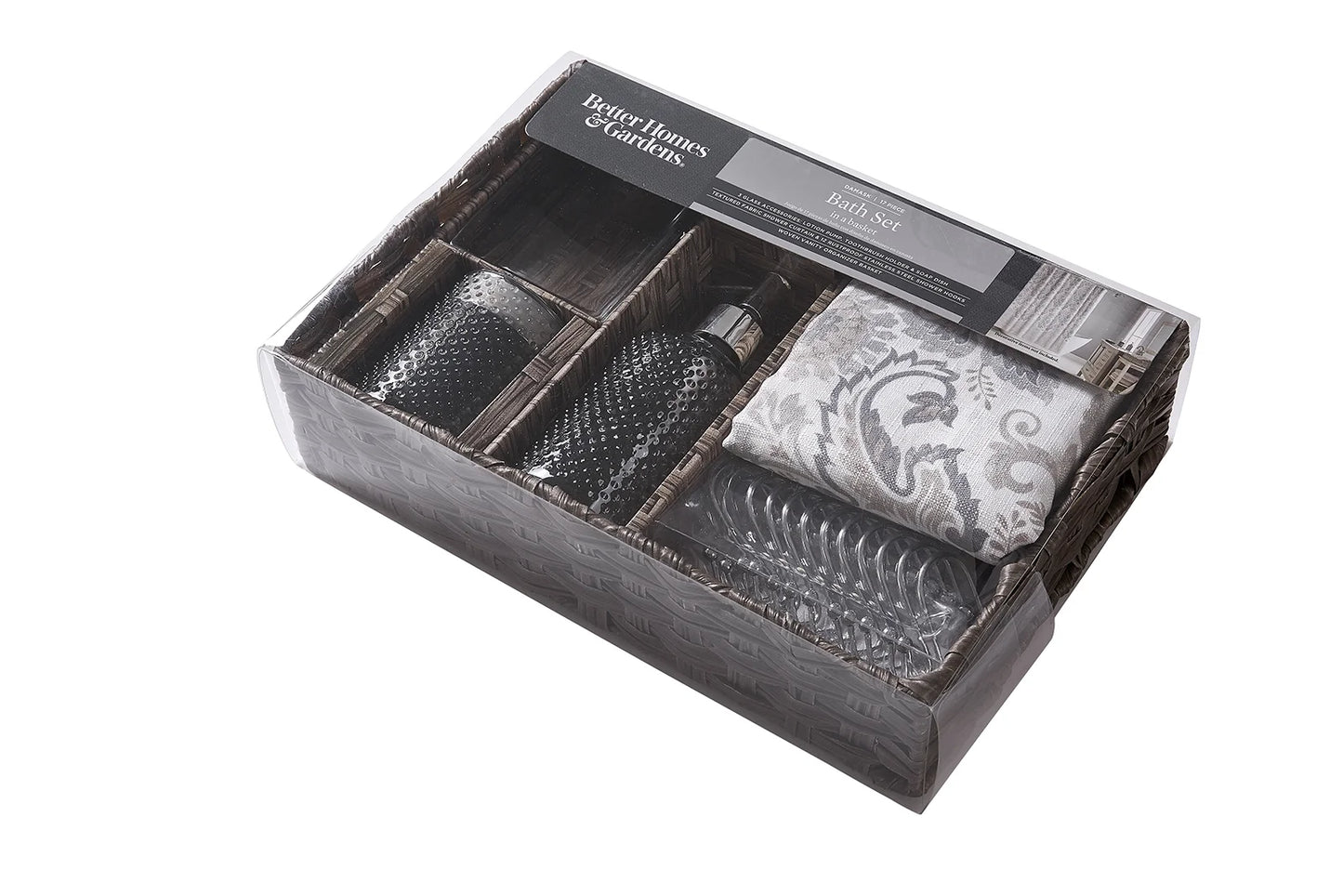 17-Piece Damask Shower Curtain Bath Set, Taupe