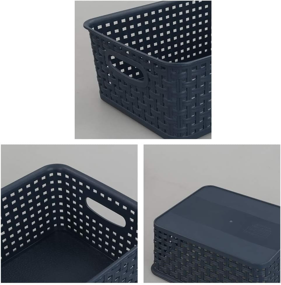 Plastic Weave Storage Baskets for Kitchen Bathroom, Navy Blue, 6 Packs