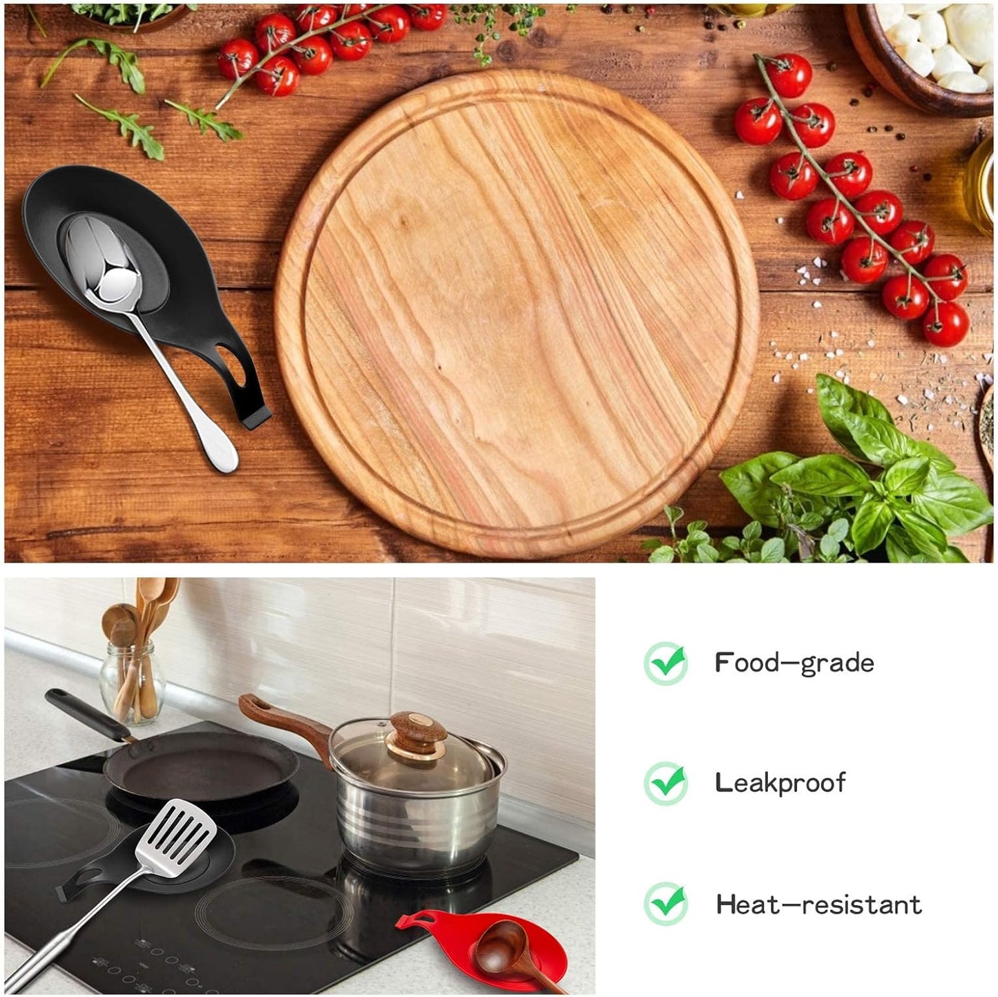 (4 Pcs) Spoon Rest, Spoon Rest for Kitchen, Red/Black, Silicone Spoon Holder, Spoon Rest for Kitchen Counter