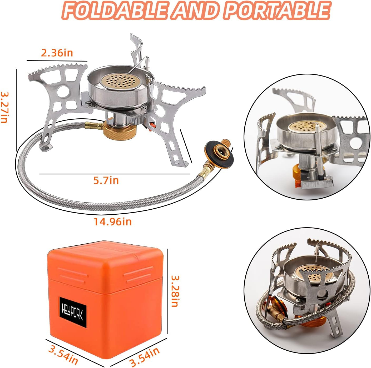 3900W Portable Backpacking Gas Stove with Fuel Canister Adapter, Piezo Ignition, Carry Case, Windproof Collapsible Stove Burner for Outdoor Cooking (Including 1Pc Adapter-Suitable for Propane)