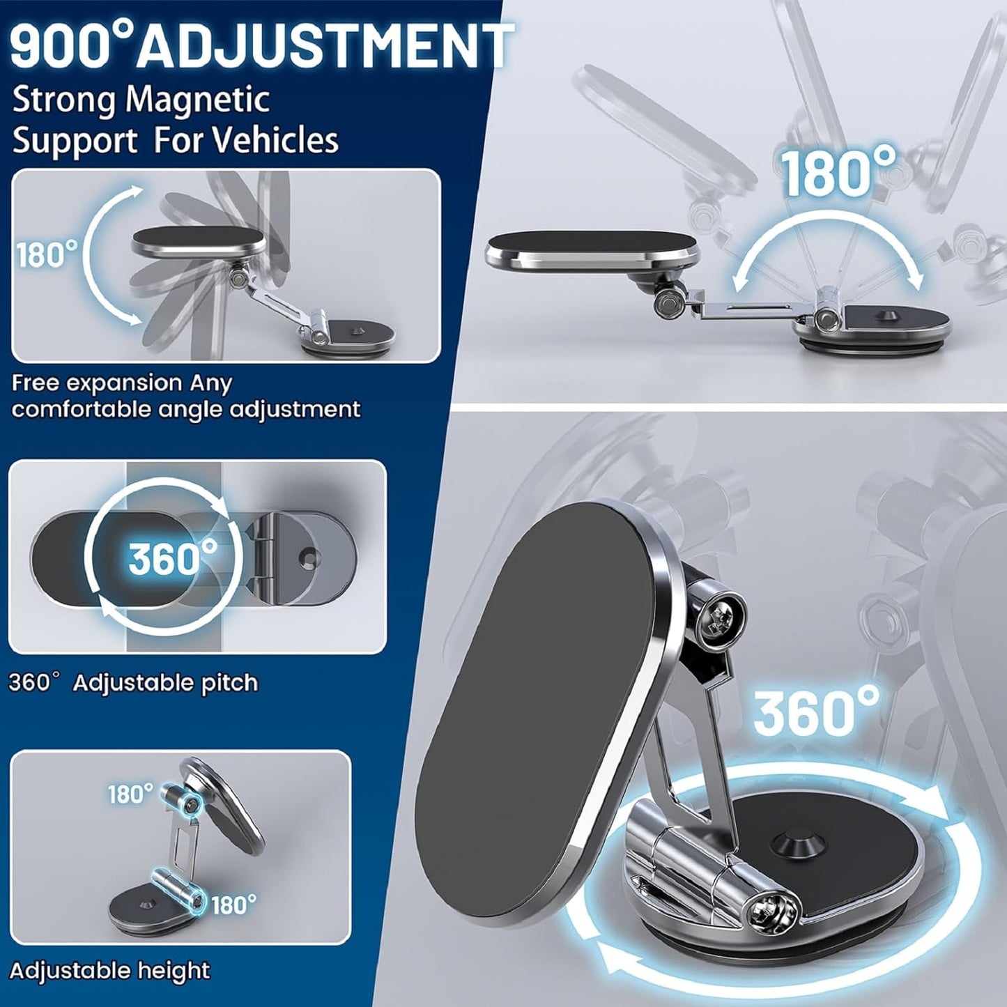 Magnetic Phone Holder for Car Upgrade Foldable 8X Strong Magnetic Phone Mount Multi-Functional 720°Rotation Magnet Cell Phone Mount for All Smartphones (Magnetic Black)