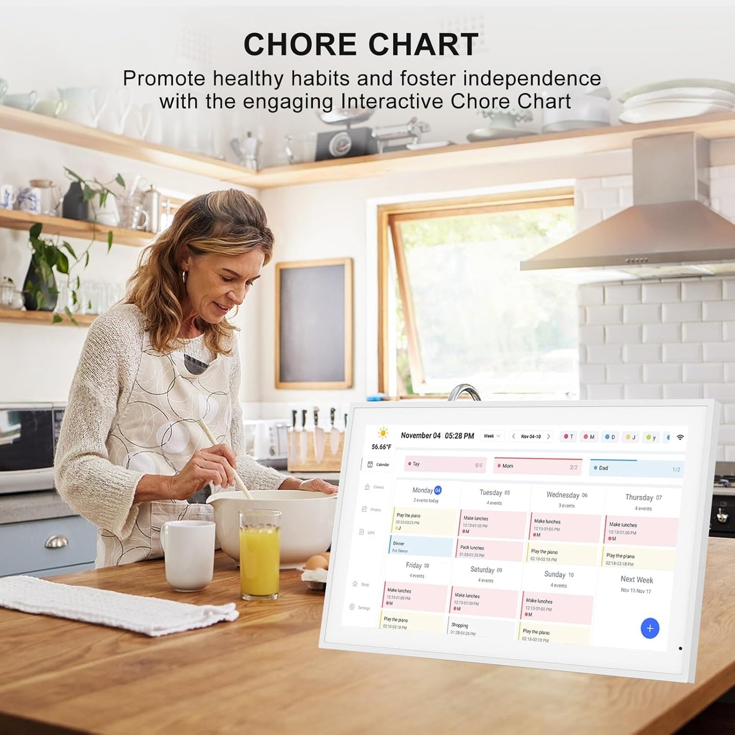 21.5 Inch Digital Calendar, Smart Electronic Calendar Planner & Chore Chart, IPS FHD 1920X1080 Wall Touch Screen Display for Family Schedules, Desk Stand Included, Wall Mountable - Share Photos/Videos