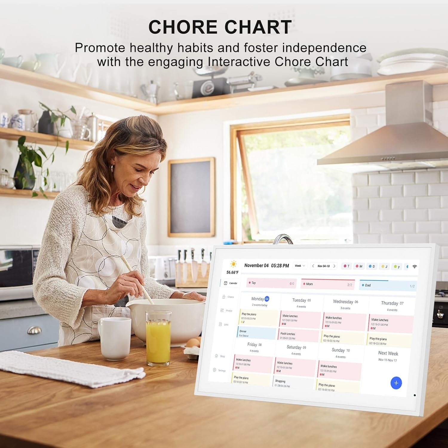 21.5 Inch Digital Calendar, Smart Electronic Calendar Planner & Chore Chart, IPS FHD 1920X1080 Wall Touch Screen Display for Family Schedules, Desk Stand Included, Wall Mountable - Share Photos/Videos