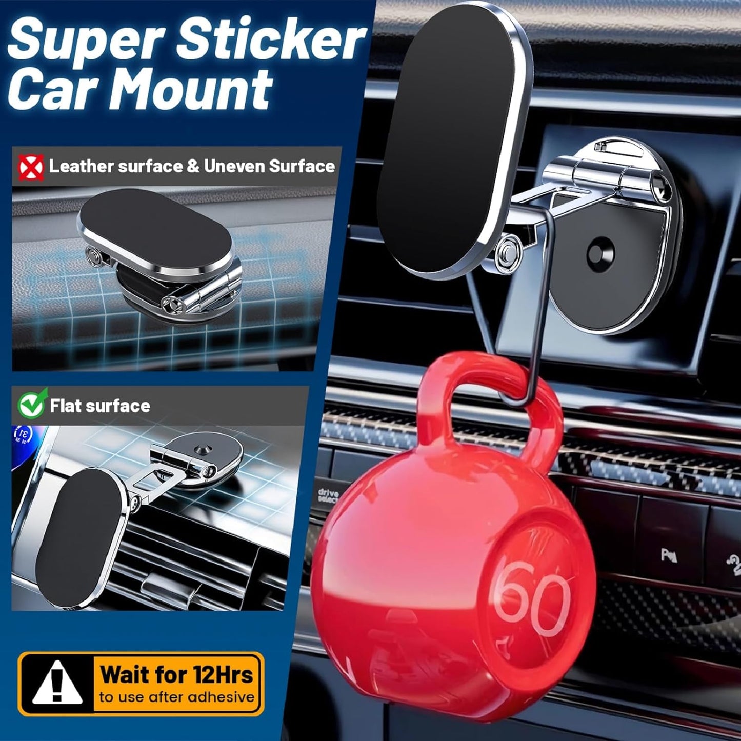 Magnetic Phone Holder for Car Upgrade Foldable 8X Strong Magnetic Phone Mount Multi-Functional 720°Rotation Magnet Cell Phone Mount for All Smartphones (Magnetic Black)