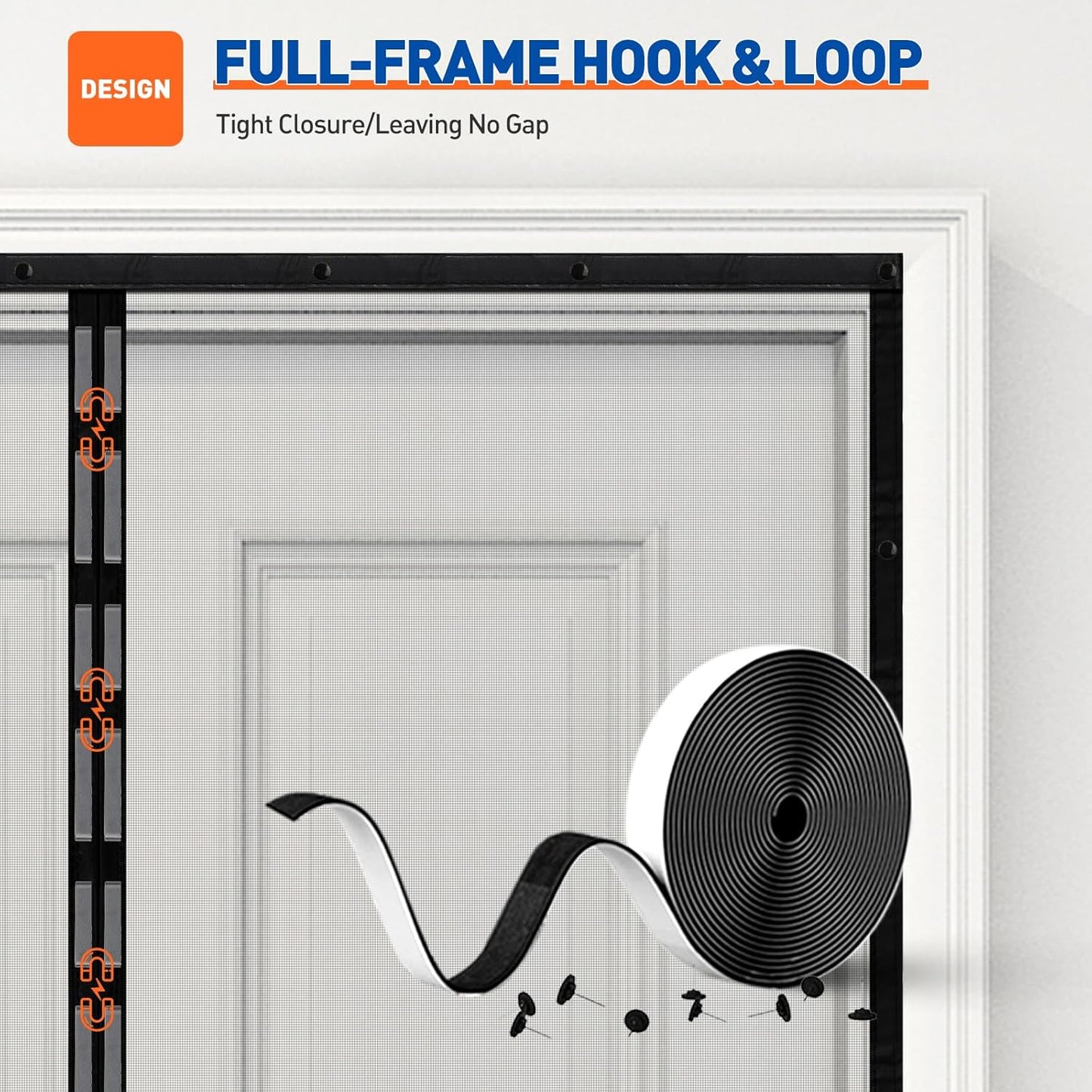Magnetic Screen Door Fit Door Size 64 X 80 Inch, Screen Size 66" X 81" Strong Magnet French Style Mesh, Heavy Duty Fiberglass Mesh with Hook & Loop for Sliding Entrance, Gray