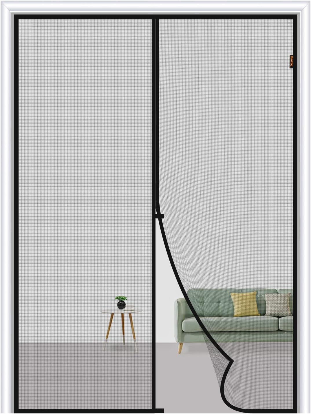Magnetic Screen Door Fit Door Size 64 X 80 Inch, Screen Size 66" X 81" Strong Magnet French Style Mesh, Heavy Duty Fiberglass Mesh with Hook & Loop for Sliding Entrance, Gray