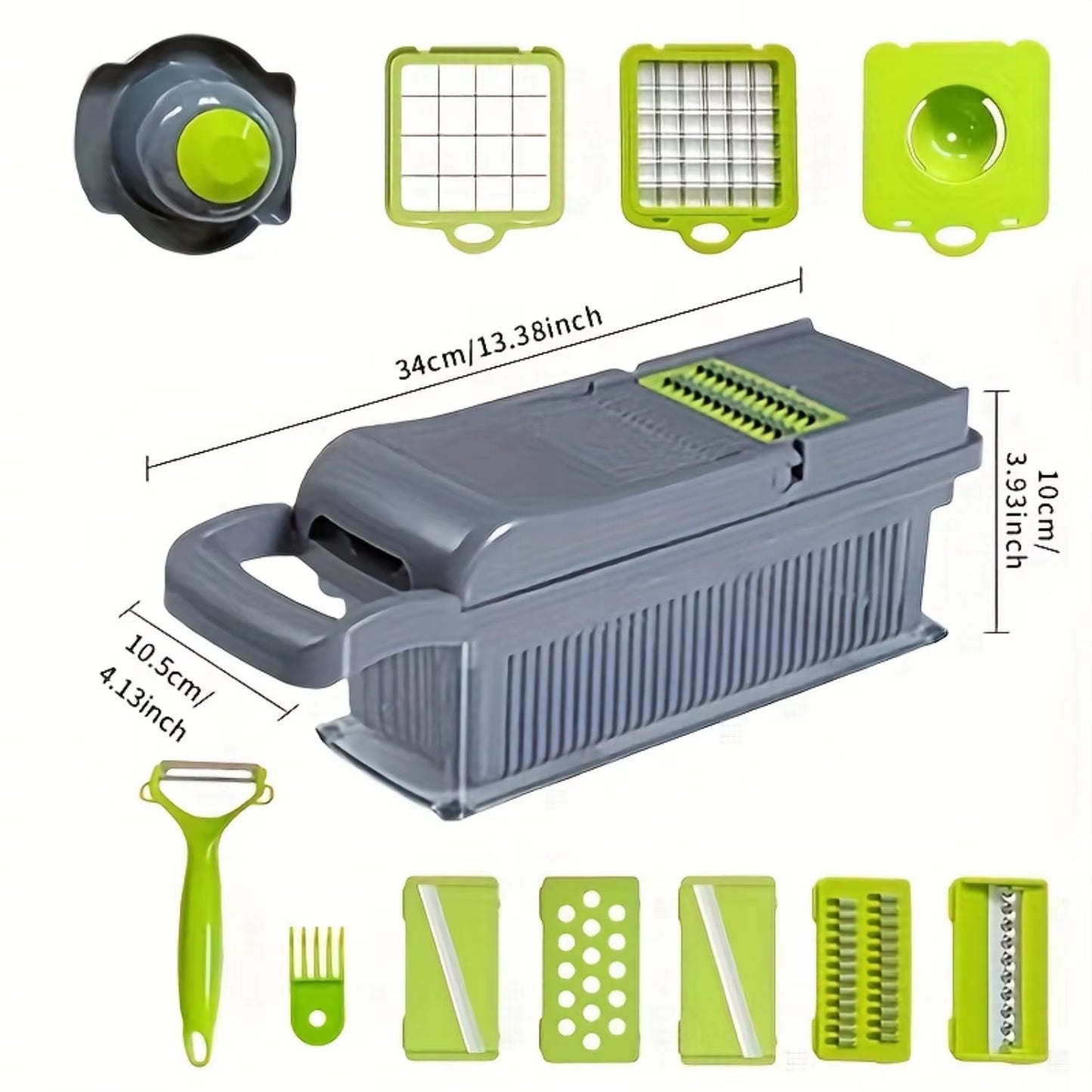 Multifunctional, Robust Vegetable Chopper & Fruit Slicer Set - Manual Food Cutter with Container, Efficient Onion Mincer, Potato