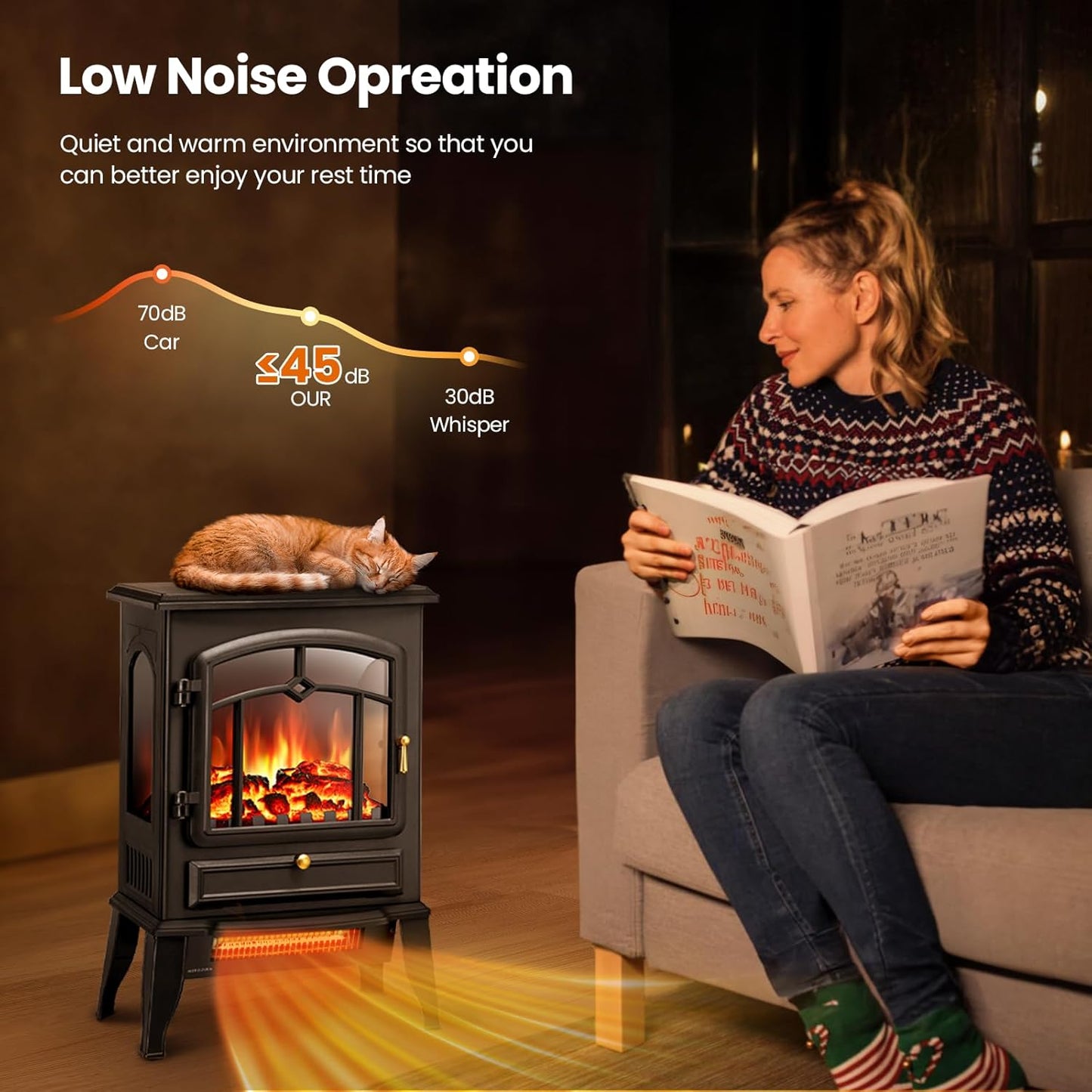 Electric Fireplace Stove,1500W Infrared Fireplace Heater with 3D Realistic Flame,Overheating Protection,16Inch Portable Freestanding Electric Fireplace for Indoor Use