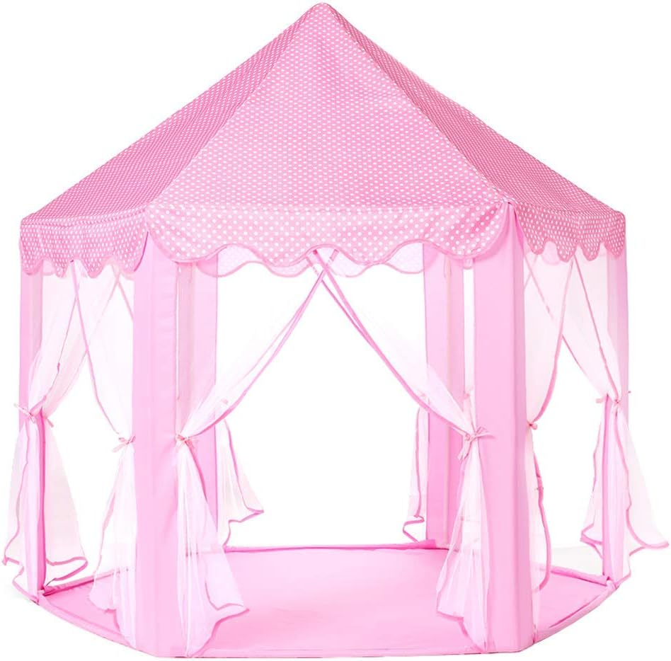 Princess Tent Girls Large Playhouse Kids Castle Play Tent with Star Lights Toy for Children Indoor and Outdoor Games, 55'' X 53'' (Dxh)