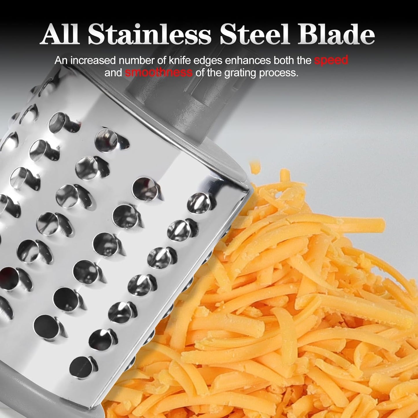 Rotary Cheese Grater Hand Crank, Kitchen Shredder Speed Mandolin Slicer Nuts Grinder with Handle and Drum Blades for Cheese, Vegetable, Walnuts, Chocolate, Potato, Carrot, 3 Blades, White