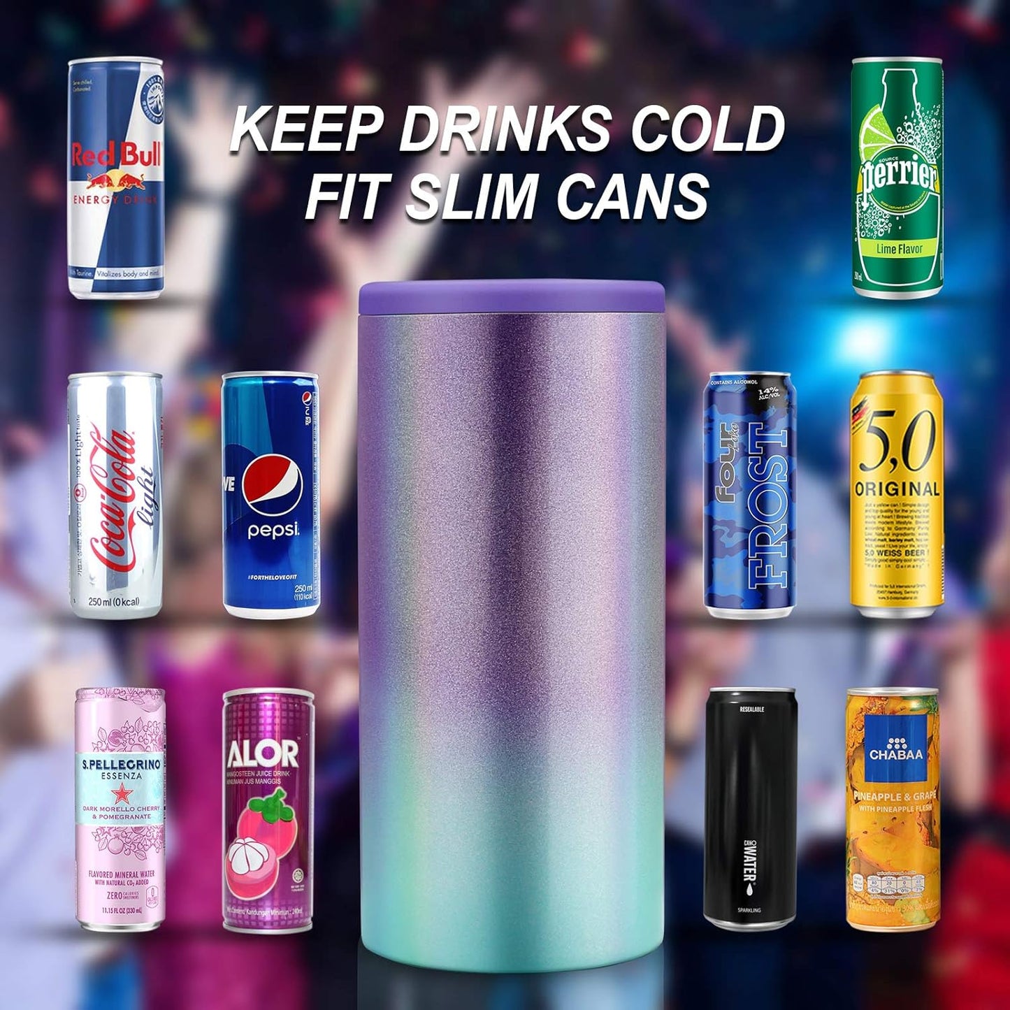 Insulated Can Cooler for 12 Oz Slim Cans,(1 Pack) Double-Walled Vacuum Stainless Steel Can,For Beer/Soda/Beverage/Energy Drinks Can Cooler Keeper-Purple Green