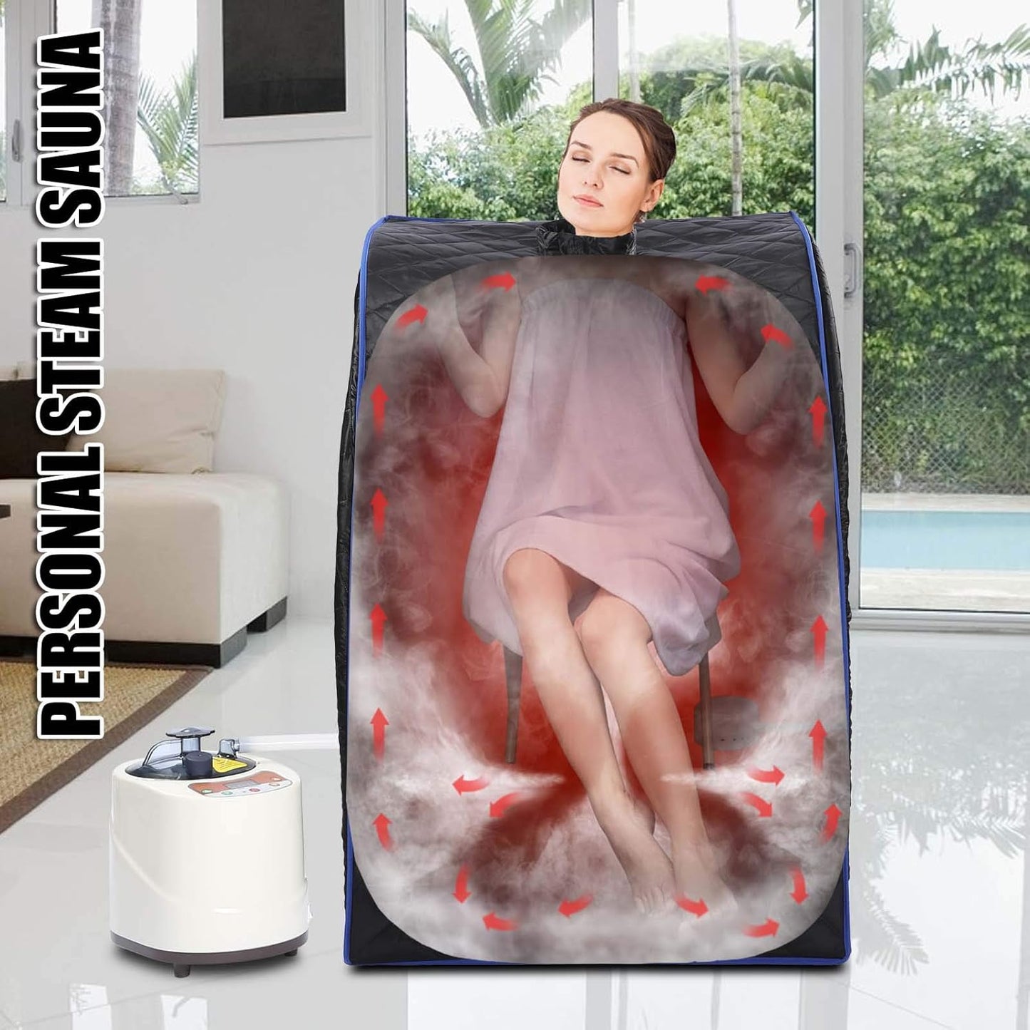 Saunas for Home - Portable Personal Steam Sauna Spa, Indoor Sauna Tent with Remote Control, One Person Sauna with Chair, Black