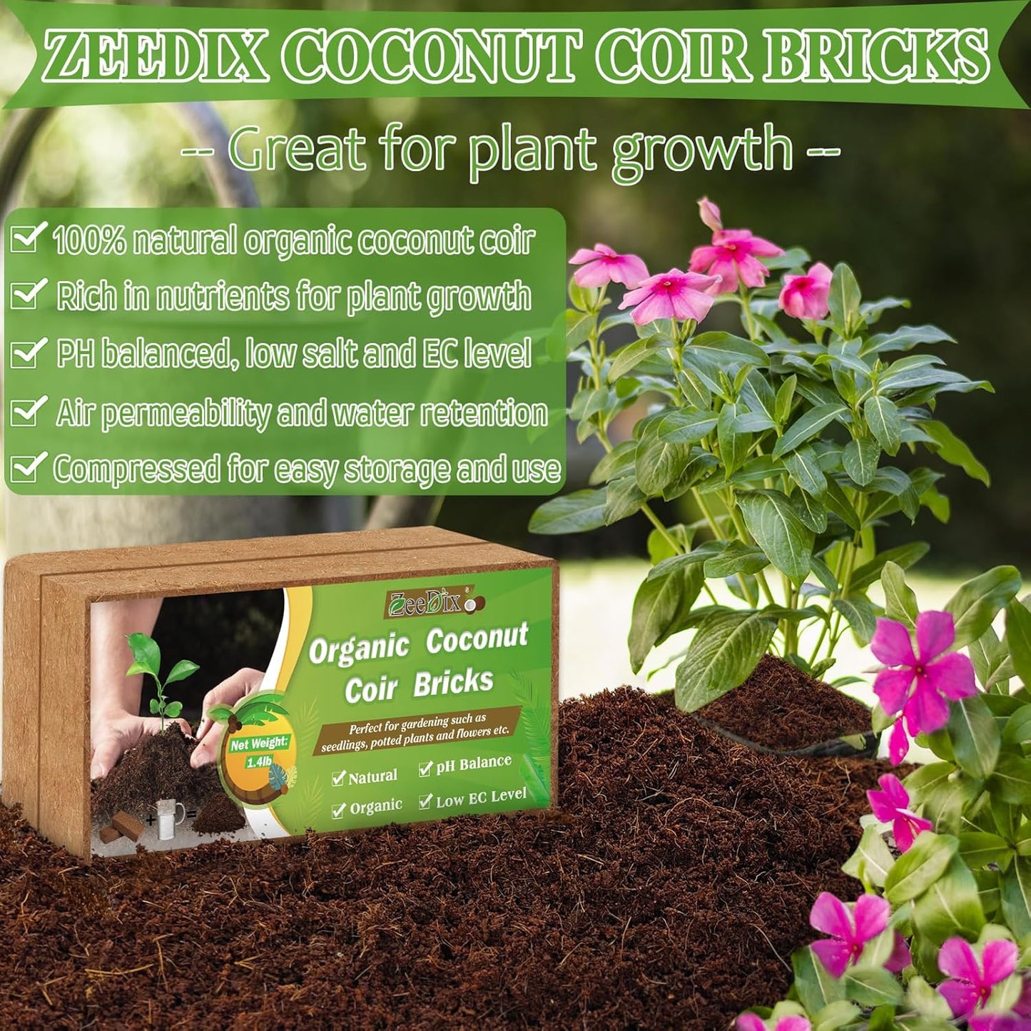 8 Pcs Coco Coir Brick for Plants, Compressed Coconut Coir 100% Organic Coconut Coir Bricks with Low EC and Ph Balance, Premium Coconut Husk Soil Bricks for Gardening Vegetables Plants