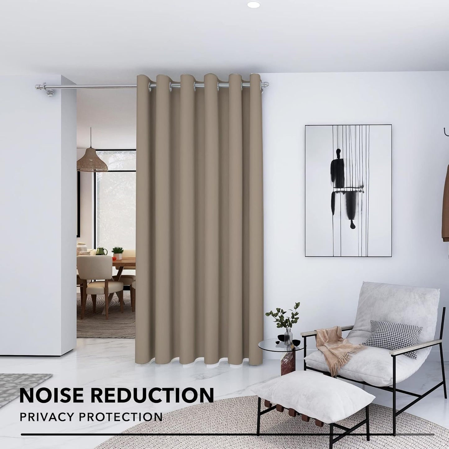 Room Divider Curtains for Office, Wide Blackout Curtain Screen for Bedroom, Thermal Curtains, Soundproof Drapes for Sliding Door, Theater (Khaki, 8.3Ft Wide X 7Ft Tall1 Panel)