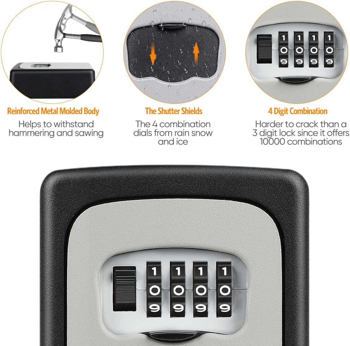 Key Lock Box Wall Mounted, 4 Digit Combination Lockbox for Outside, House Keys - 5 Keys Capacity, Key Safe Security Storage Lock Box for Indoor, Outdoor, Garage, Garden, Store (Grey, 1Pack)