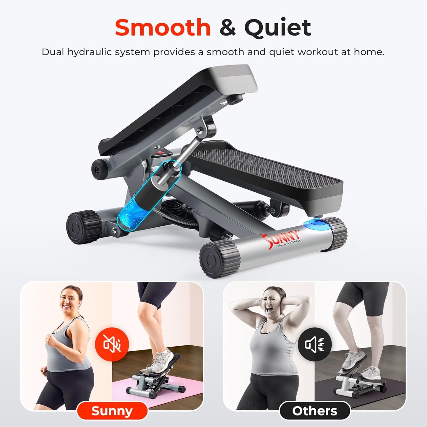 Mini Stepper for Exercise at Home, Stair Step Workout Machine with Resistance Band, Fullbody Cardio, Upgraded over 300Lb Weight Capacity, Optional Free Sunnyfit App Connection