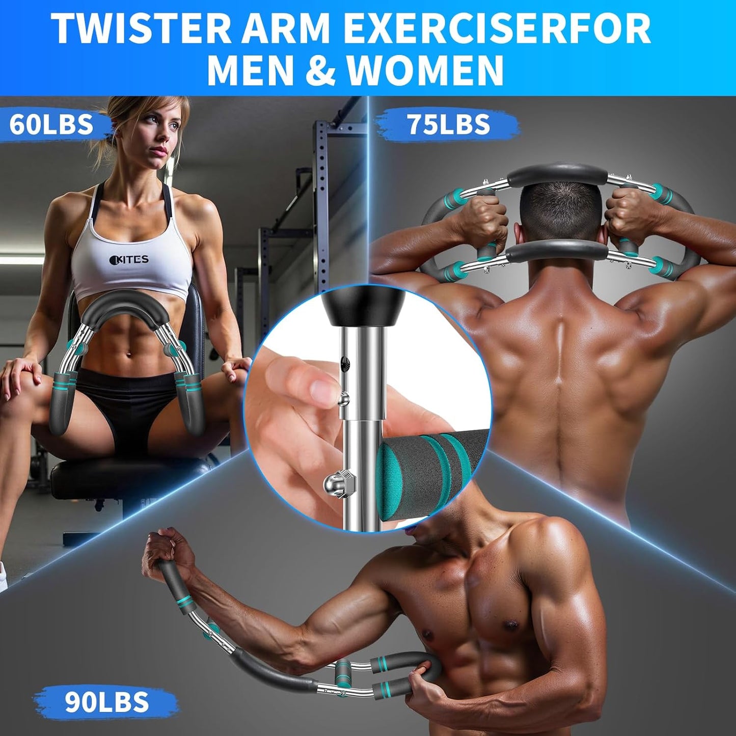 Twister Arm Trainer, Adjustable Resistance Chest Workout Equipment,Forearm Power Exercise Bar , Pectoralis Spinalis Device, Portable Detachable Design
