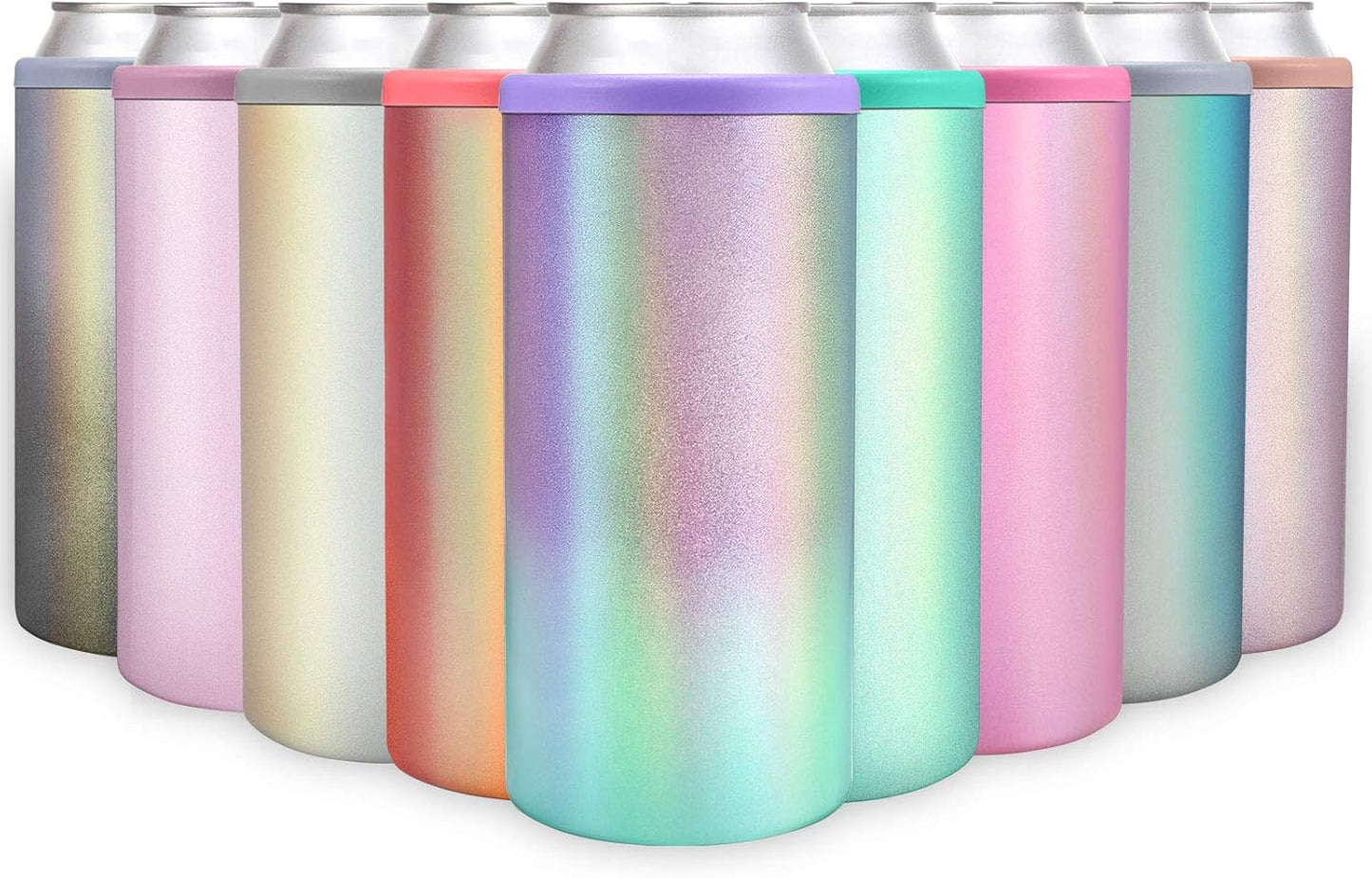 Insulated Can Cooler for 12 Oz Slim Cans,(1 Pack) Double-Walled Vacuum Stainless Steel Can,For Beer/Soda/Beverage/Energy Drinks Can Cooler Keeper-Purple Green
