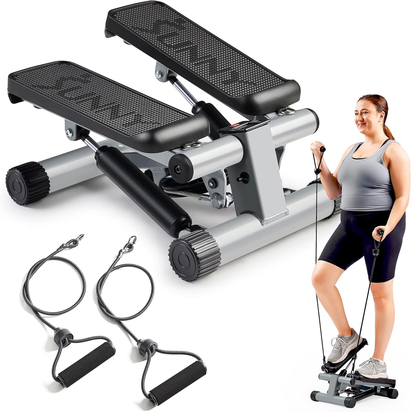 Mini Stepper for Exercise at Home, Stair Step Workout Machine with Resistance Band, Fullbody Cardio, Upgraded over 300Lb Weight Capacity, Optional Free Sunnyfit App Connection
