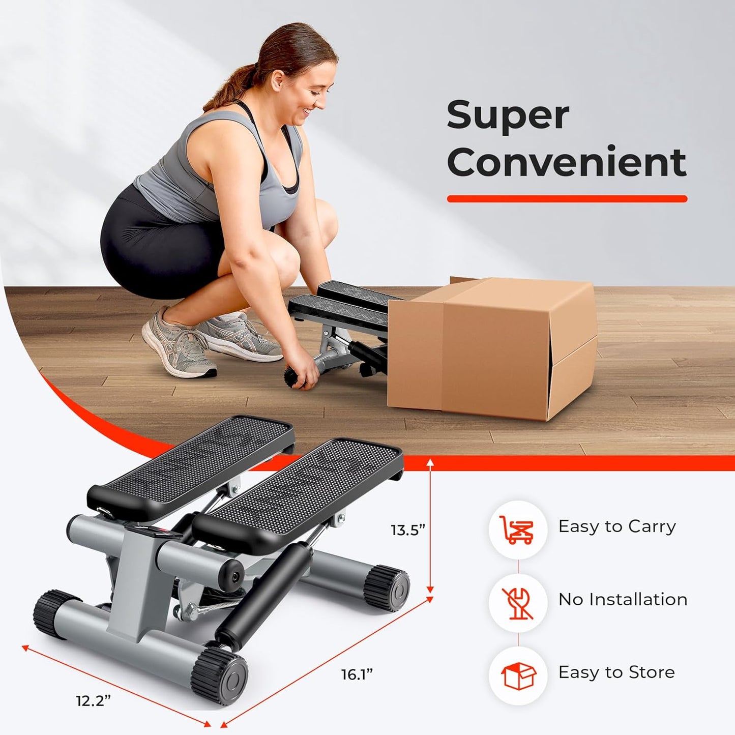 Mini Stepper for Exercise at Home, Stair Step Workout Machine with Resistance Band, Fullbody Cardio, Upgraded over 300Lb Weight Capacity, Optional Free Sunnyfit App Connection