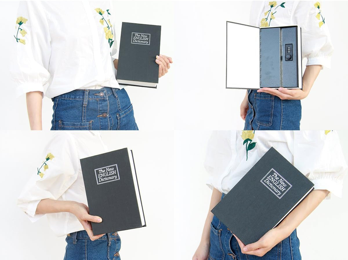 Book Safe with Combination Lock - Home Dictionary Diversion Metal Safe for Home Office Code Lock Money Box High Capacity, 9.5 X 6.2 X 2.2 Inch, SM-BS0402L, Black Large