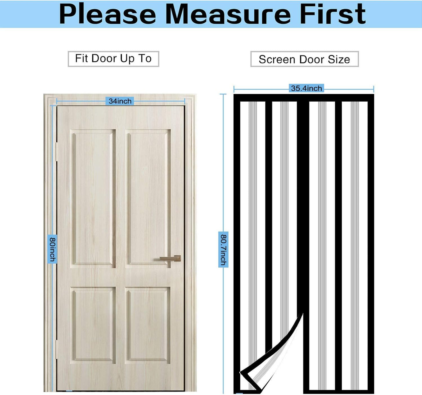 Insulated Door Curtain, Magnetic Thermal Door Cover Screen Door Self-Closing Privacy Magnetic Screen Door Hands Free for Patio, Kitchen, Bedroom, Air Conditioner Room, Fits Doors up to 34" X 80",Black