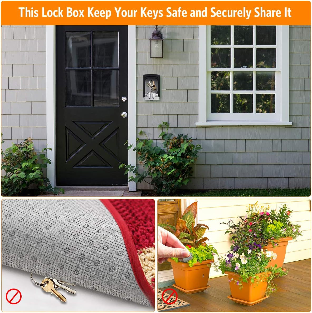 Key Lock Box Wall Mounted, 4 Digit Combination Lockbox for Outside, House Keys - 5 Keys Capacity, Key Safe Security Storage Lock Box for Indoor, Outdoor, Garage, Garden, Store (Grey, 1Pack)