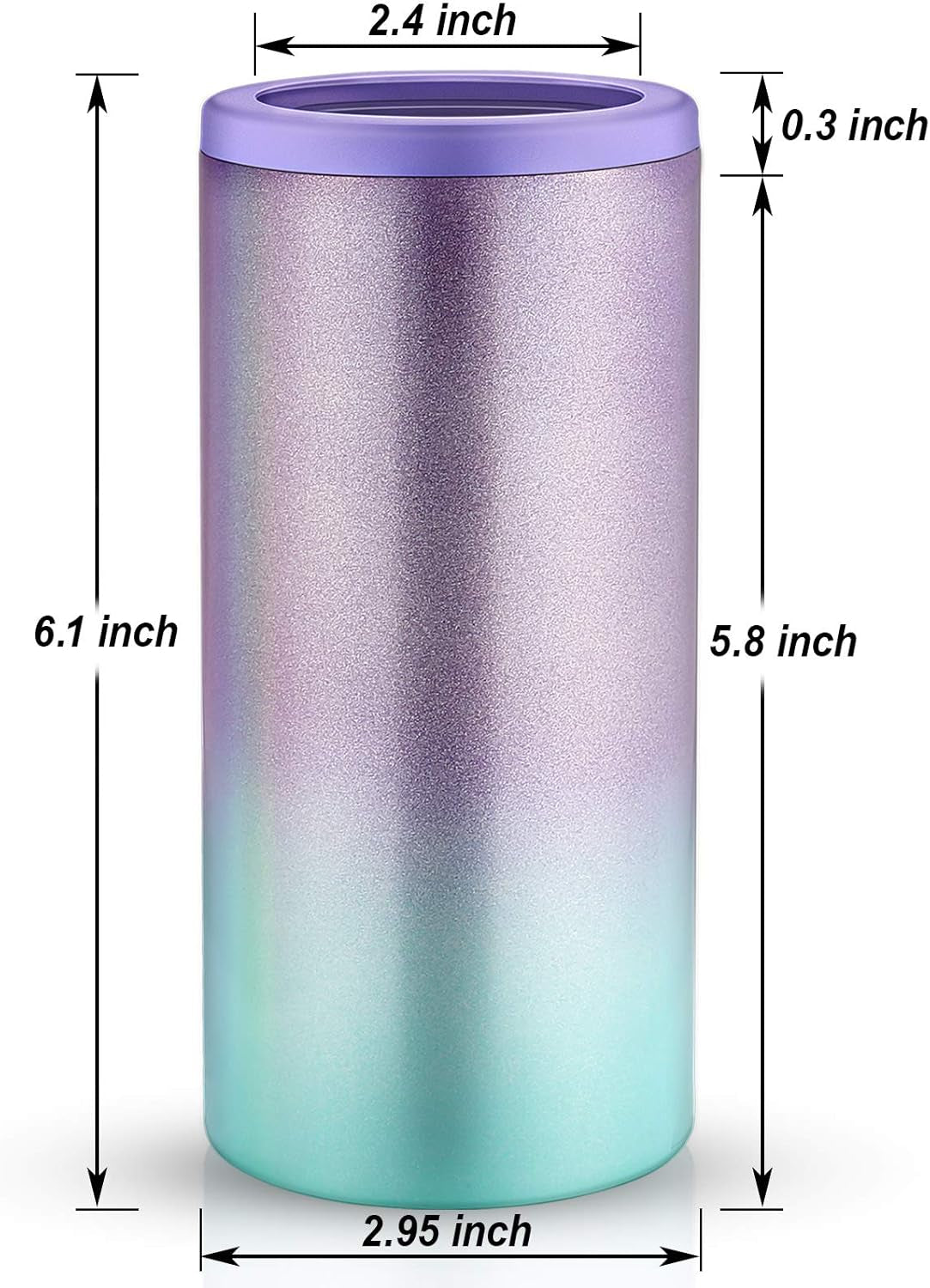 Insulated Can Cooler for 12 Oz Slim Cans,(1 Pack) Double-Walled Vacuum Stainless Steel Can,For Beer/Soda/Beverage/Energy Drinks Can Cooler Keeper-Purple Green