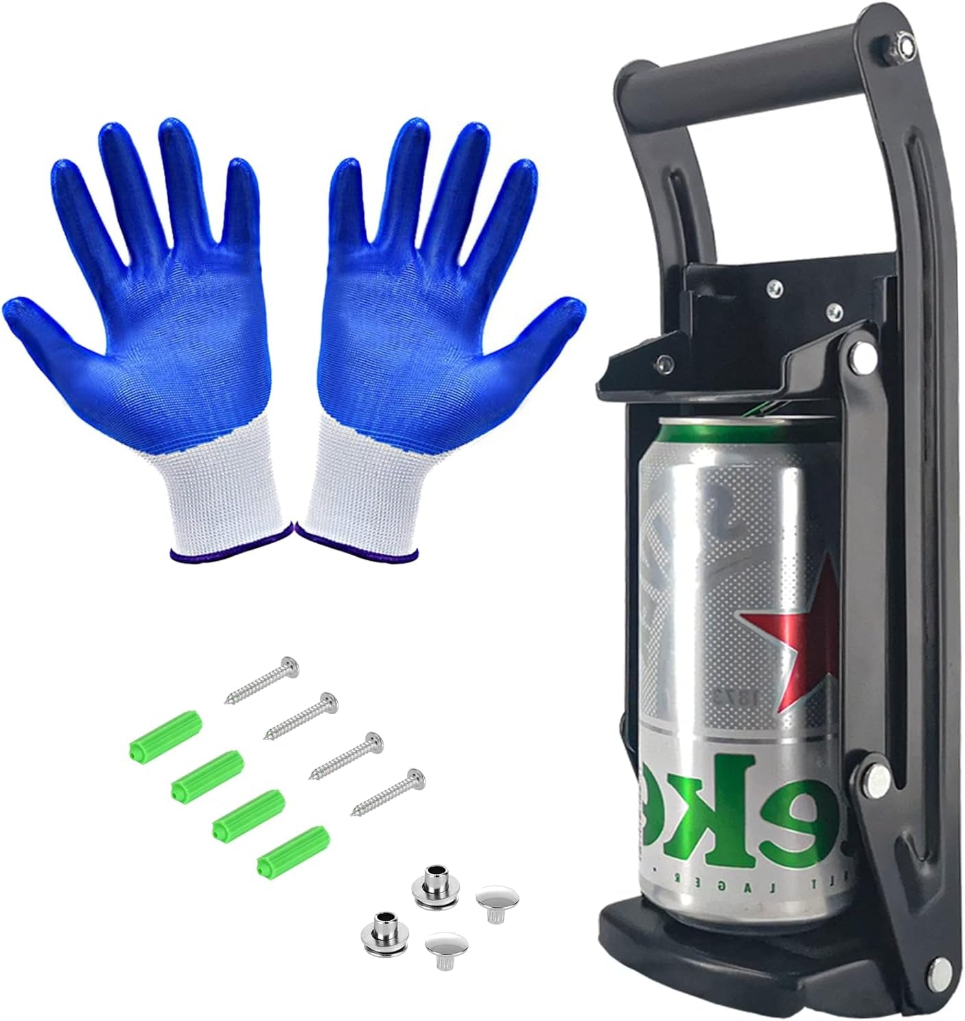 Can Crushers for Recycling, Aluminum Can Crusher for 16Oz & 12Oz Soda & Beer Can, Wall Mounted Can Smasher with Gloves