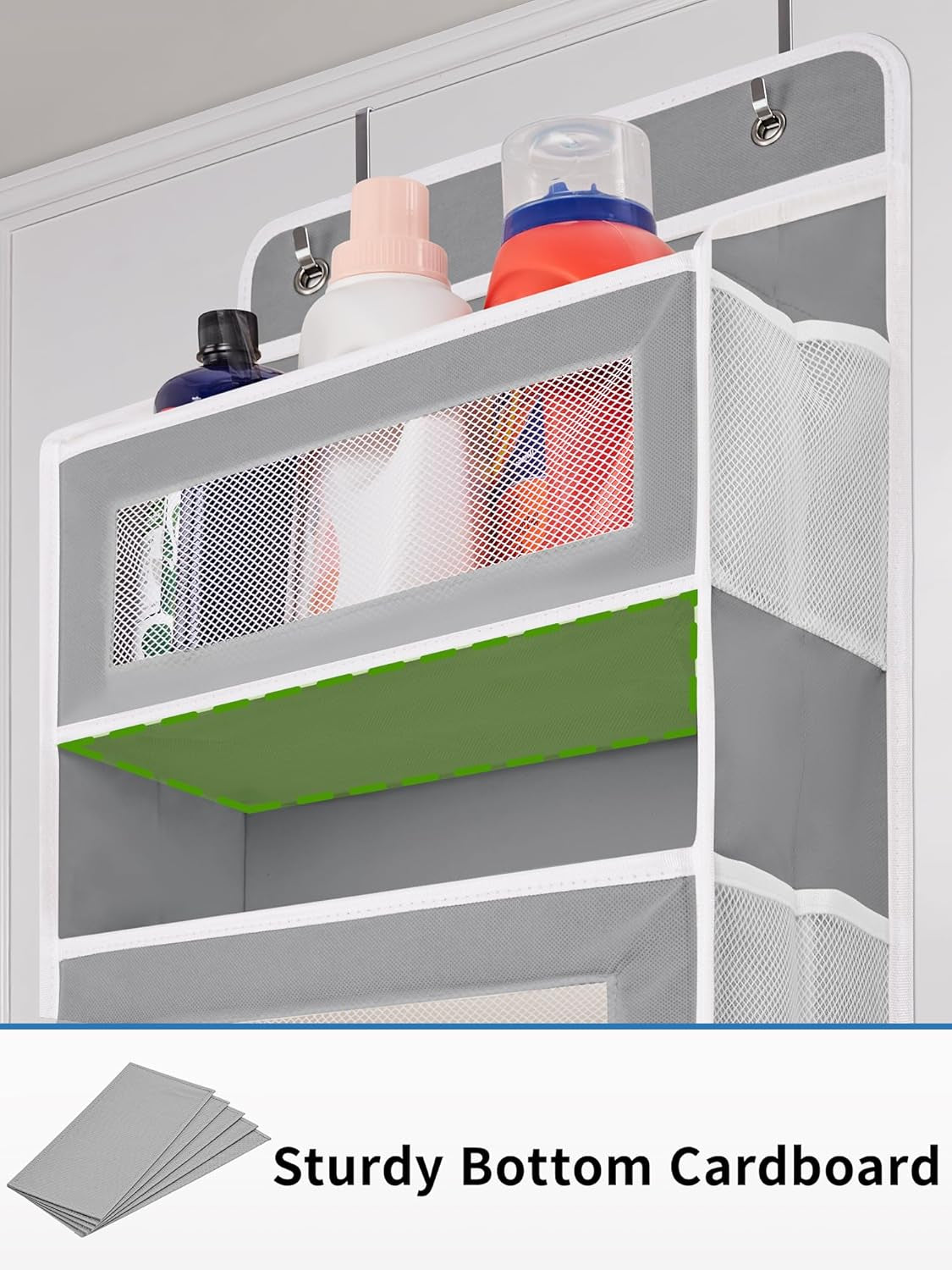 over the Door Organizer Storage, 5 Shelf Hanging Door Organizer with 5 Large Capacity Pockets, anti Tilt 44 Lb Load behind Door Storage for Bedroom, Bathroom, Pantry, Nursery, (Grey)