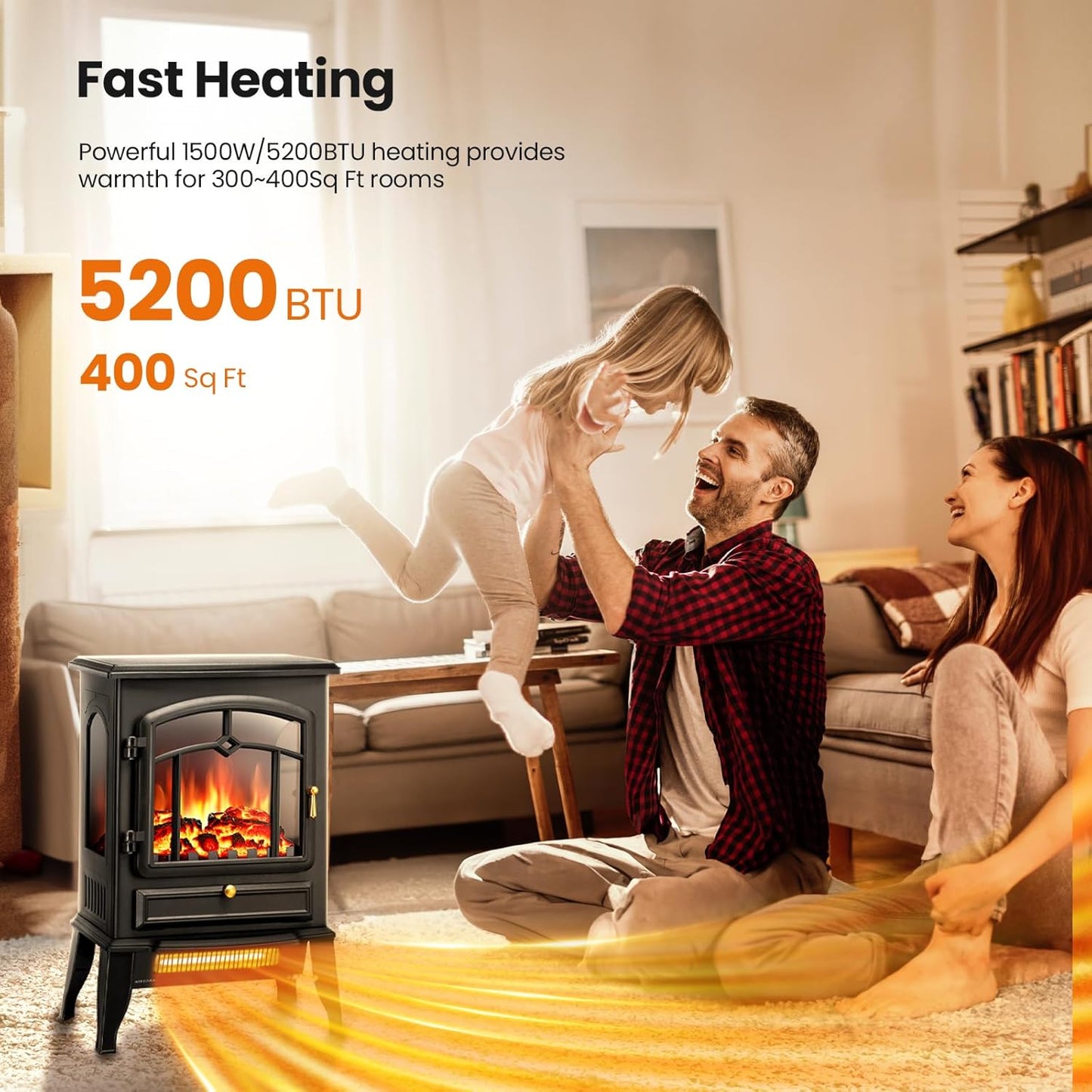 Electric Fireplace Stove,1500W Infrared Fireplace Heater with 3D Realistic Flame,Overheating Protection,16Inch Portable Freestanding Electric Fireplace for Indoor Use