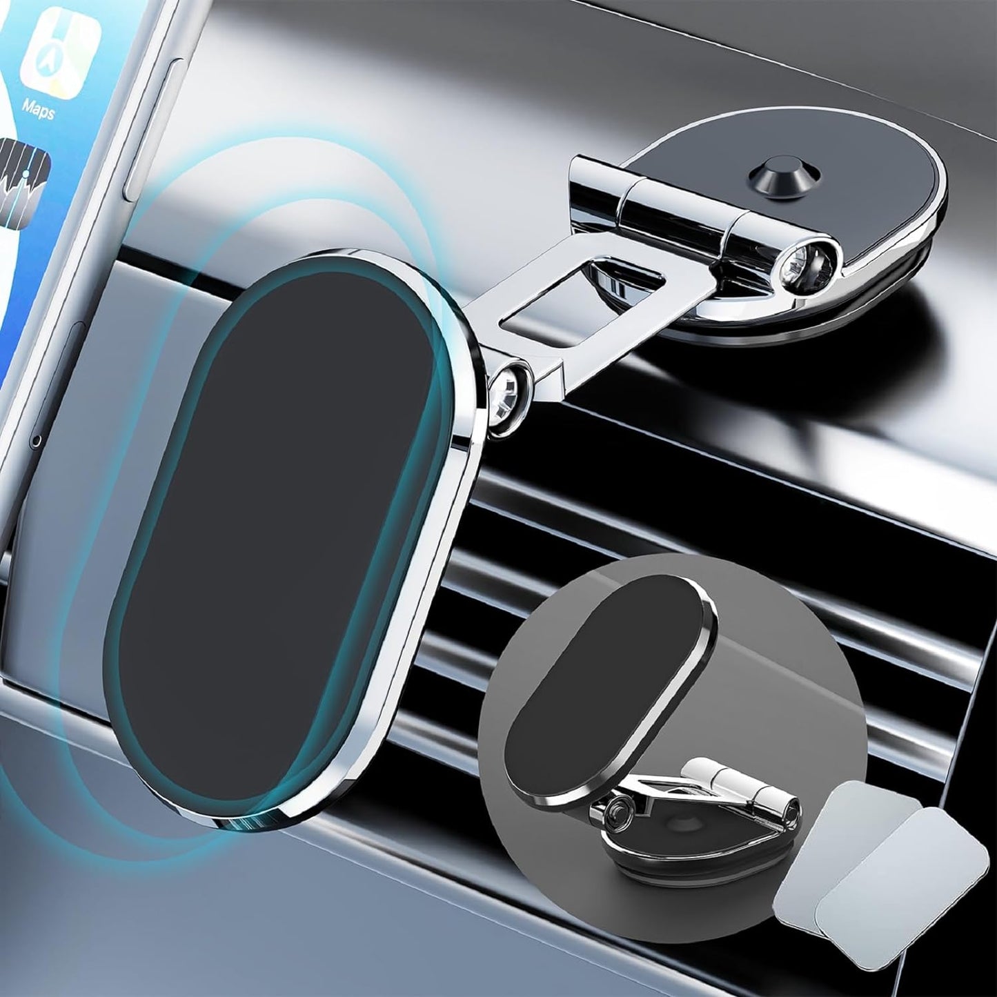 Magnetic Phone Holder for Car Upgrade Foldable 8X Strong Magnetic Phone Mount Multi-Functional 720°Rotation Magnet Cell Phone Mount for All Smartphones (Magnetic Black)