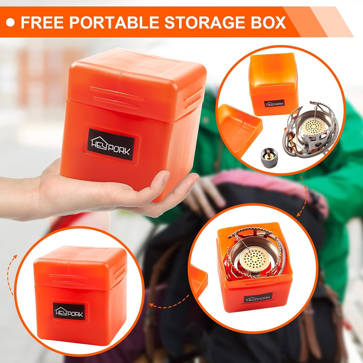 3900W Portable Backpacking Gas Stove with Fuel Canister Adapter, Piezo Ignition, Carry Case, Windproof Collapsible Stove Burner for Outdoor Cooking (Including 1Pc Adapter-Suitable for Propane)