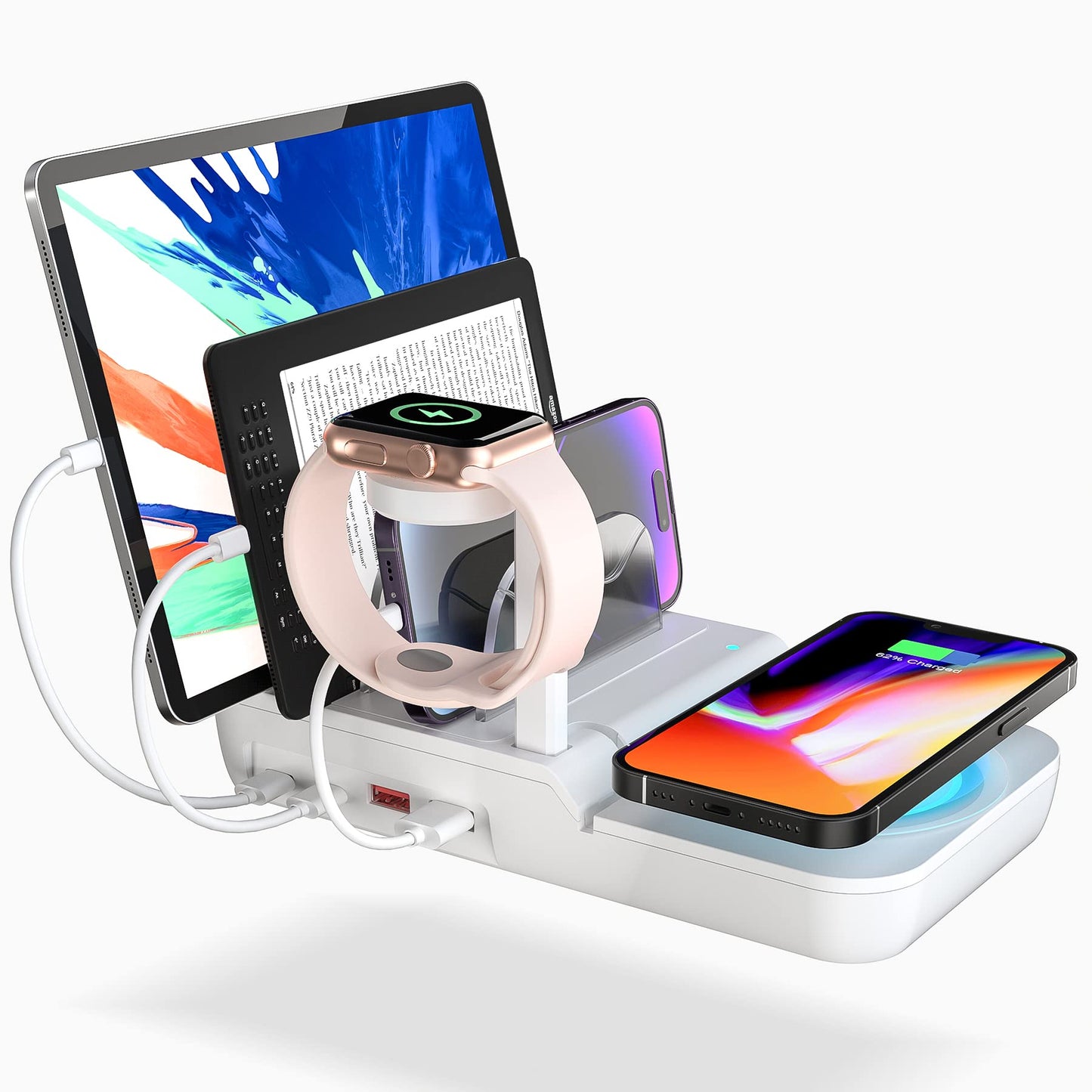 70W Charging Station for Multiple Devices, 5 in 1 Fast Charging Dock with 10W Max Wireless Charger and 4 Ports , 30W USB C PD Fast Charging for Ipad, Iphone,Tablets,Kindle