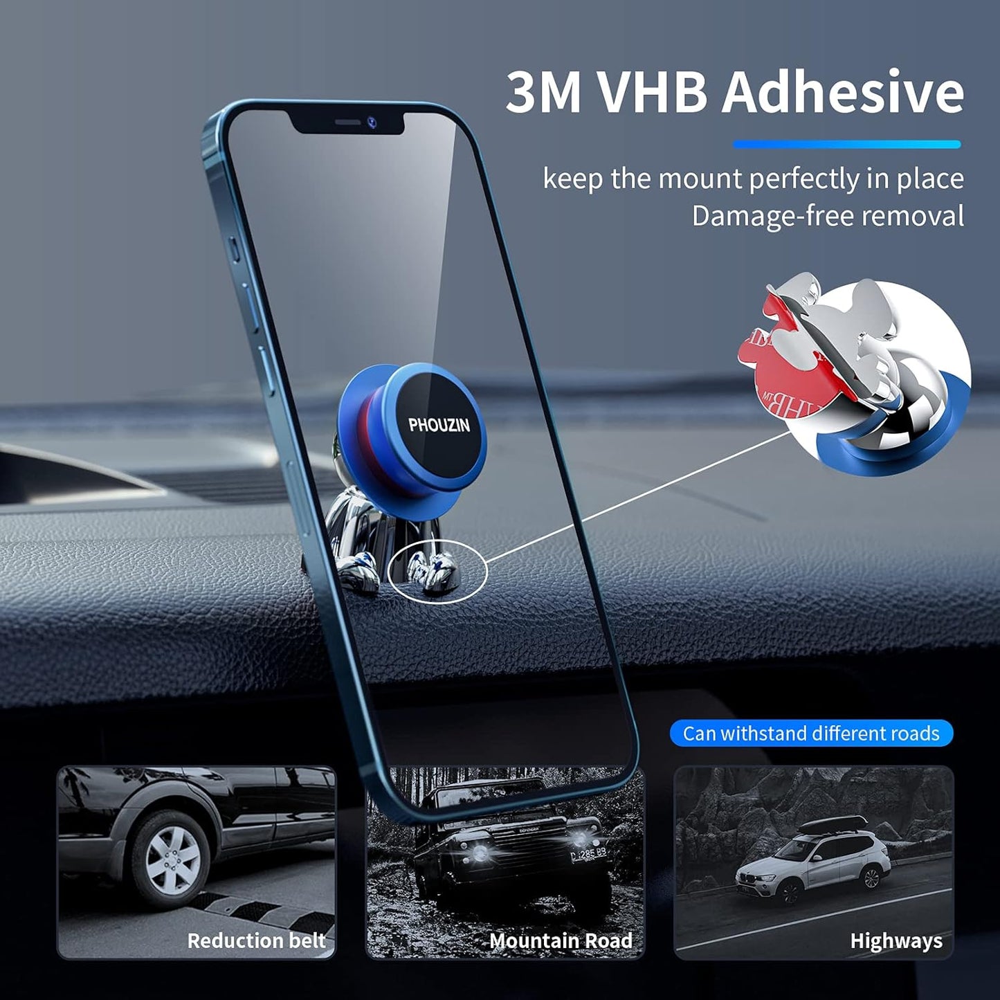 Magnetic Phone Mount, Universal Dashboard Car Phone Holder Mount, 360° Rotation Super Strong Magnetic Phone Holder for Car Compatible with All Cell Phones Hands Free Phone Mount for Car(Blue)…