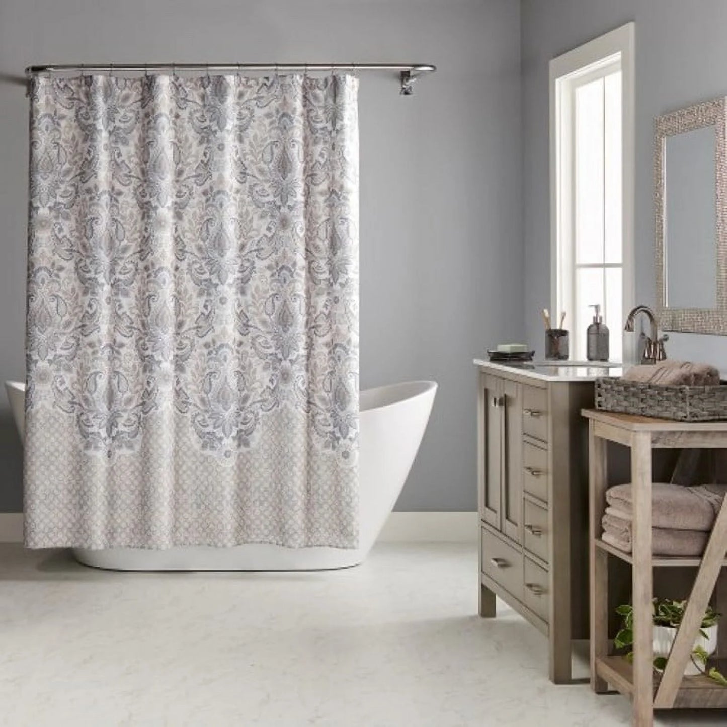 17-Piece Damask Shower Curtain Bath Set, Taupe