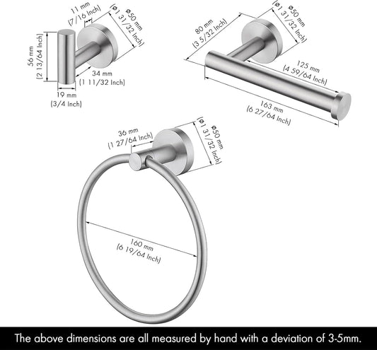 Toilet Paper Holder Towel Ring Towel Hook Bathroom Hardware Set 3 Pieces, Wall Mounted SUS 304 Stainless Steel Brushed Finish, LA202DG-33