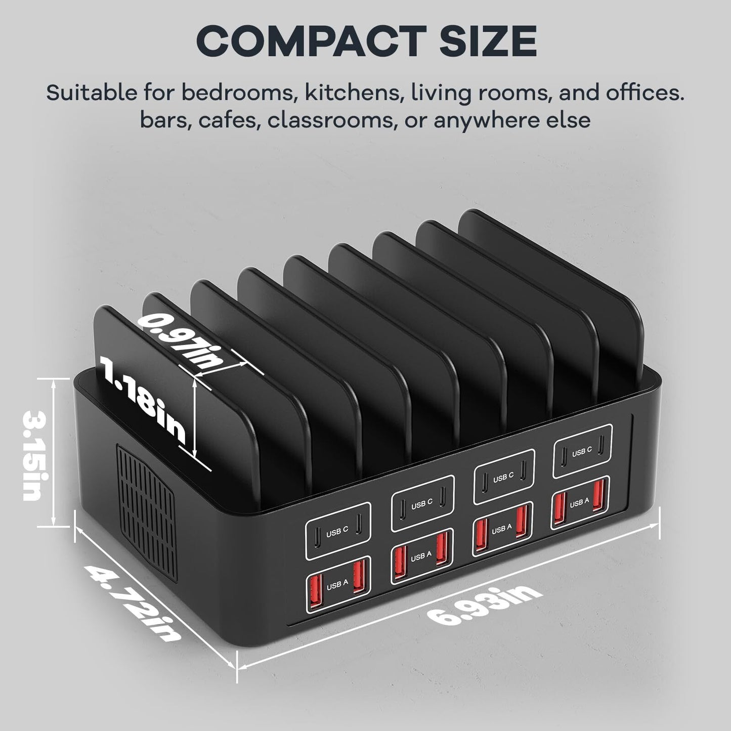 150W/35A Charging Station for Multiple Devices, 16 Port USB C Fast Charging S...