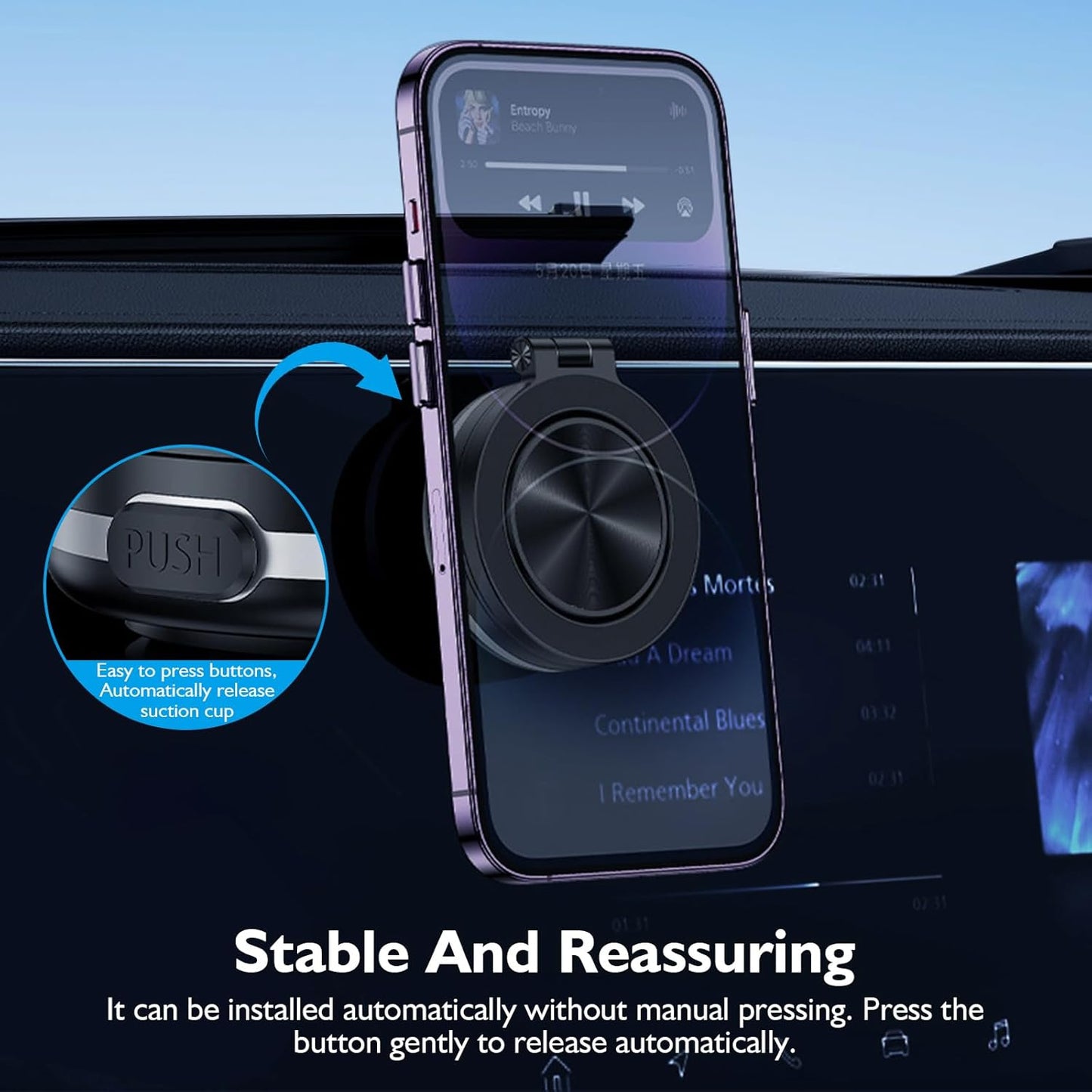 Electric Vacuum Magnetic Car Phone Mount, 360° Rotatable Car Suction Phone Mount, Vacuum Magnetic Phone Holder, Strong Suction for Car & All Smooth Surface,Compatible with All Phone Types (Black)
