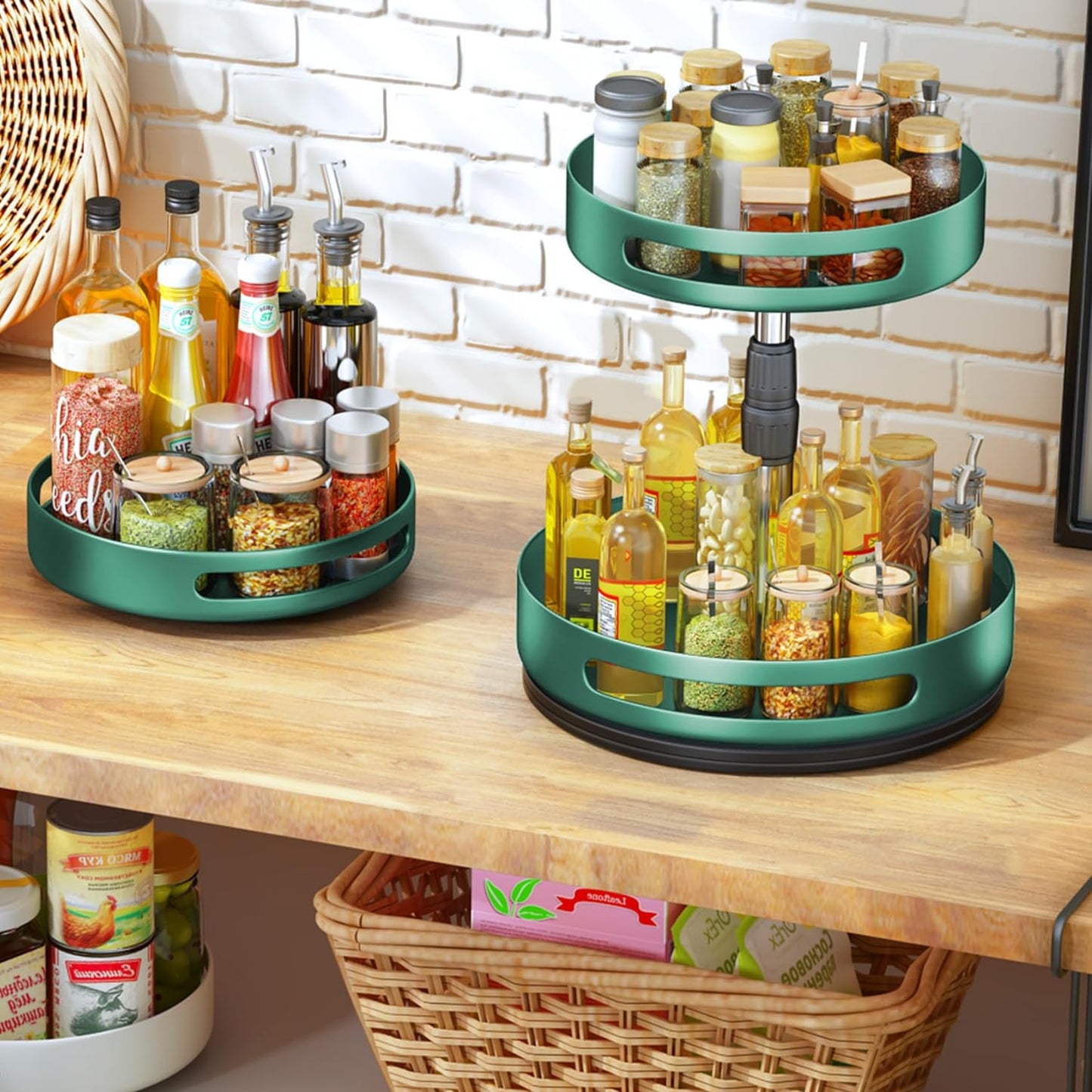 Lazy Susan Organizer Metal Steel Turntable, Rotating Spice Racks for Pantry Cabinet Cupboard Organizer Table 10 Inch Dark Green