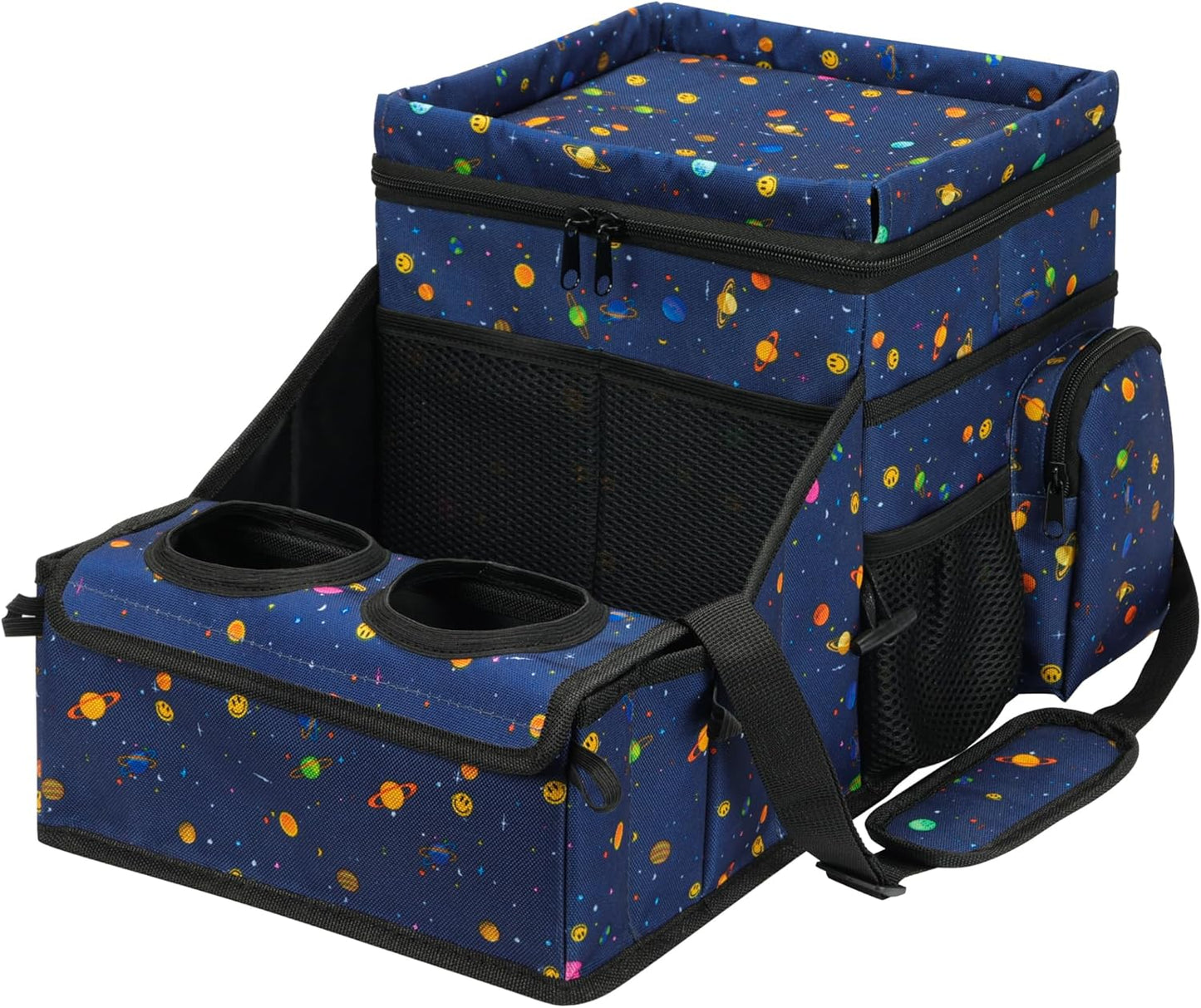 Car Seat Organizer, Backseat Car Organizer with Cup Holder Tray and Storages for Kids and Adults, Portable Travel Cooler for Car for Front or Back Seat Passenger Organizer Ccompartment (Blue)
