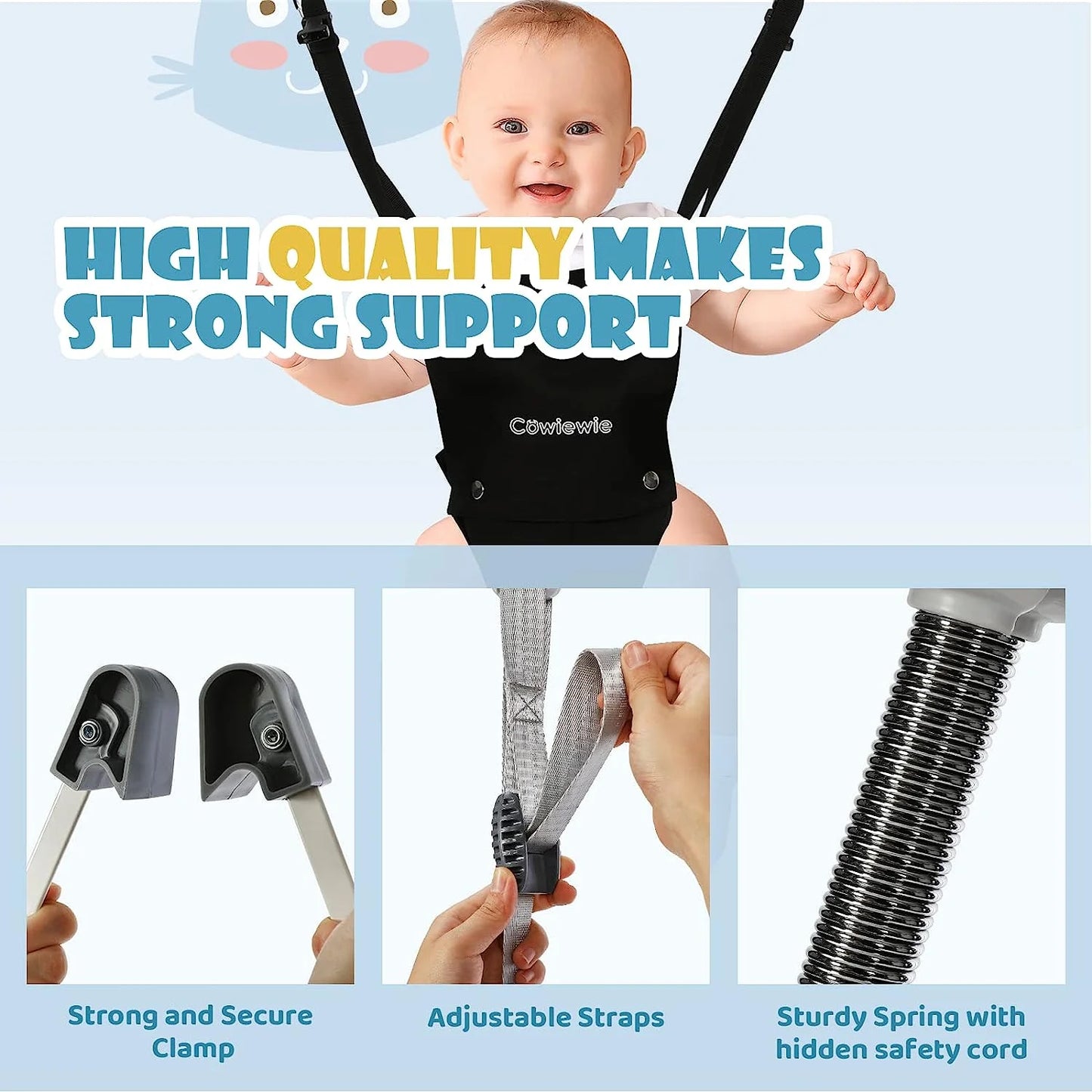 2 in 1 Baby Door Jumper, Adjustable Strap and Seat for 6-24 Months Infant Toddler, Foldable, Black