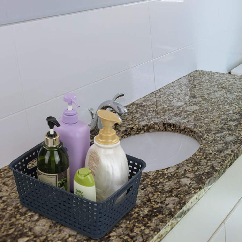 Plastic Weave Storage Baskets for Kitchen Bathroom, Navy Blue, 6 Packs