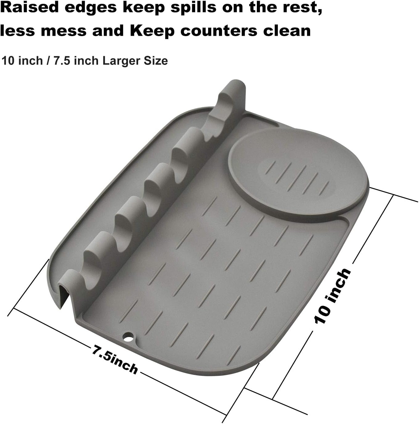 FUNAME 2 in 1 Silicone Spoon Rest, Multiple Utensil Rest W/Drip Pad 4 Slots & 1 Spoon Holder for Kitchen Counter Stove Top, Heat-Resistant Easy Clean Non-Slip for Spatulas, Ladles, Tongs & More (Gray)