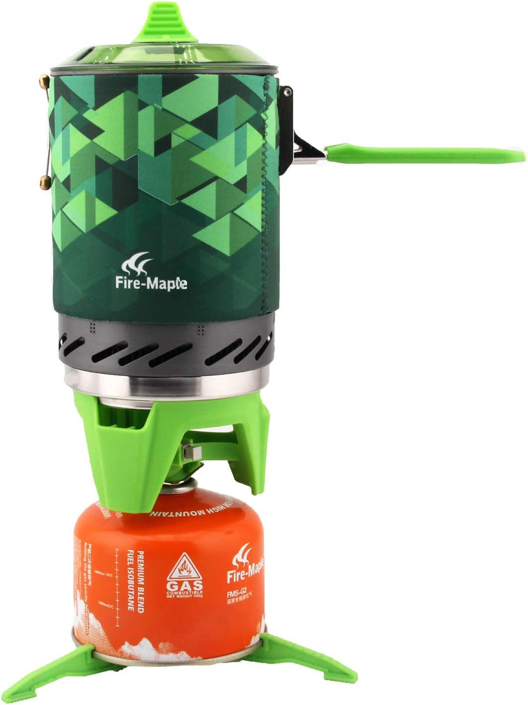 Fire Maple FMS-X2 X3 Compact One-Piece Camping Stove Heat Exchanger Pot Camping Equipment Set Flash Personal Cooking System (Star-2，Green)