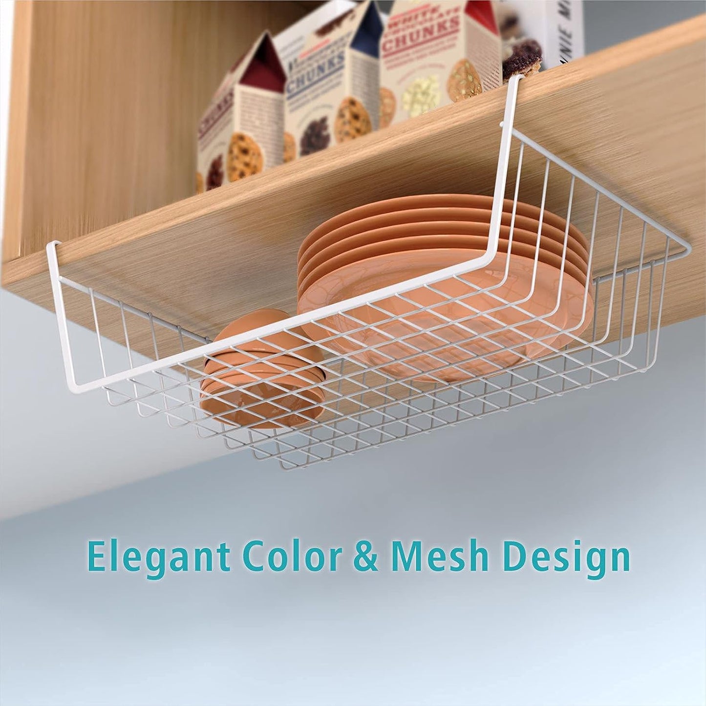 Under Shelf Basket,  4 Pack Storage under Cabinet Shelf Wire Basket, Pantry Organizer, under Cabinet Baskets for Storage, White