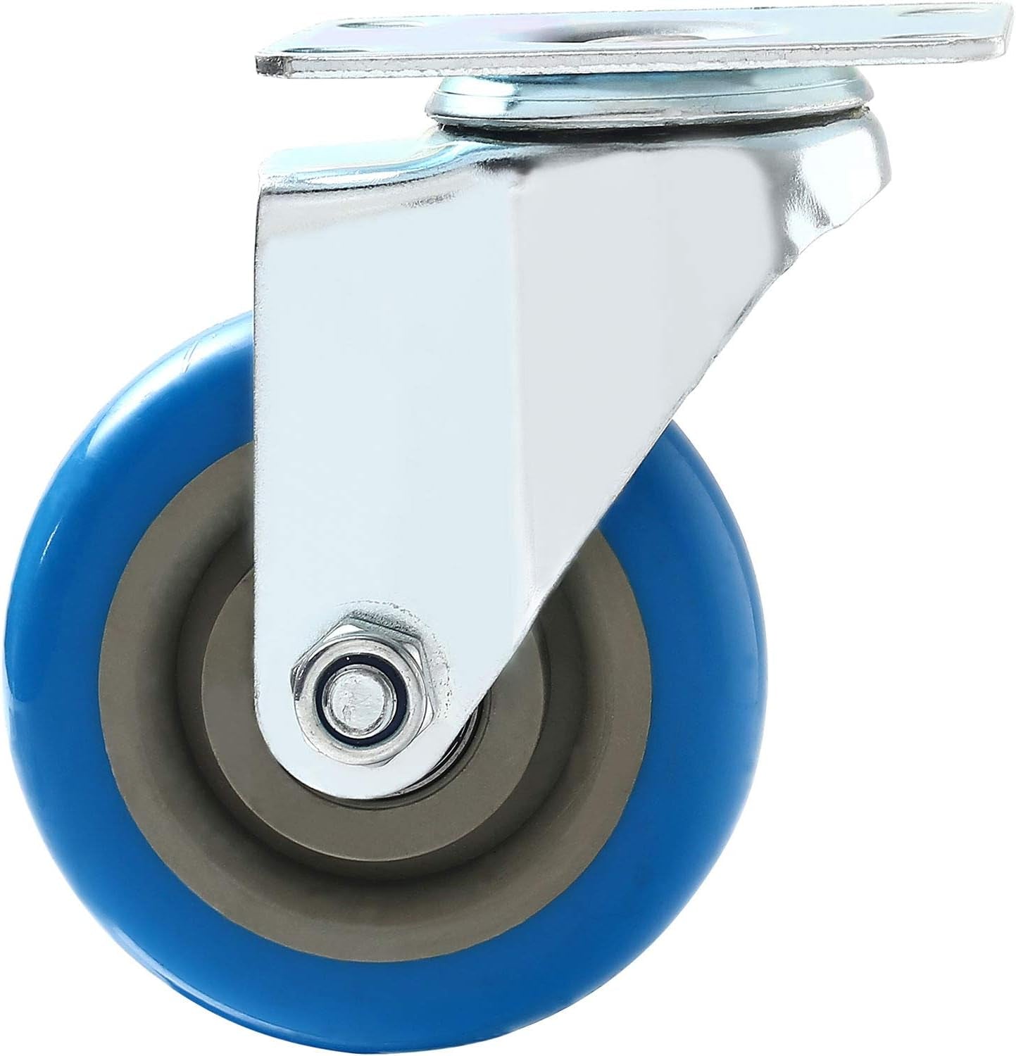 8 Pack 4 Inch Combo Caster Swivel Plate 4 W/Brake & 4 Plate Heavy Duty on Blue PU Wheels with Heavy Duty Screws