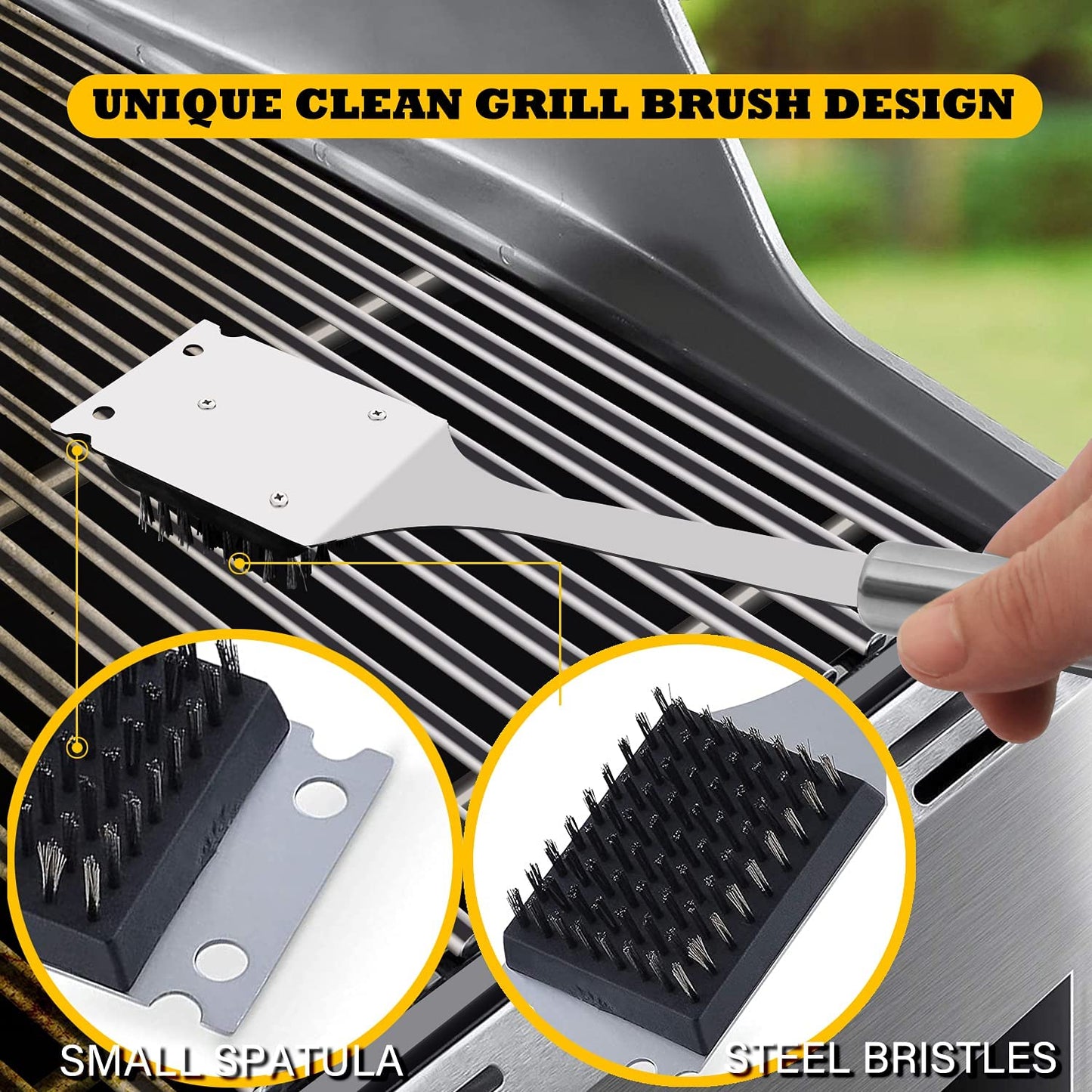 25 Pcs 14” Standard BBQ Grill Set with 4-In-1 Spatula, Wire Cleaning Brush, Grilling Fork, Straws. Premium Heavy-Duty Grill Accessories Gift and Utensils Bundle