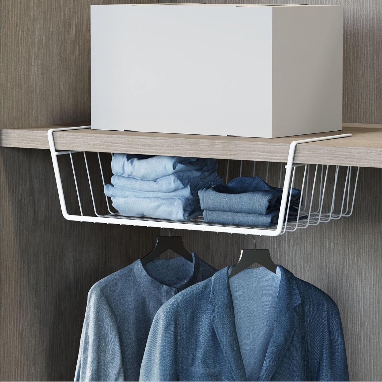 Under Shelf Basket,  4 Pack Storage under Cabinet Shelf Wire Basket, Pantry Organizer, under Cabinet Baskets for Storage, White